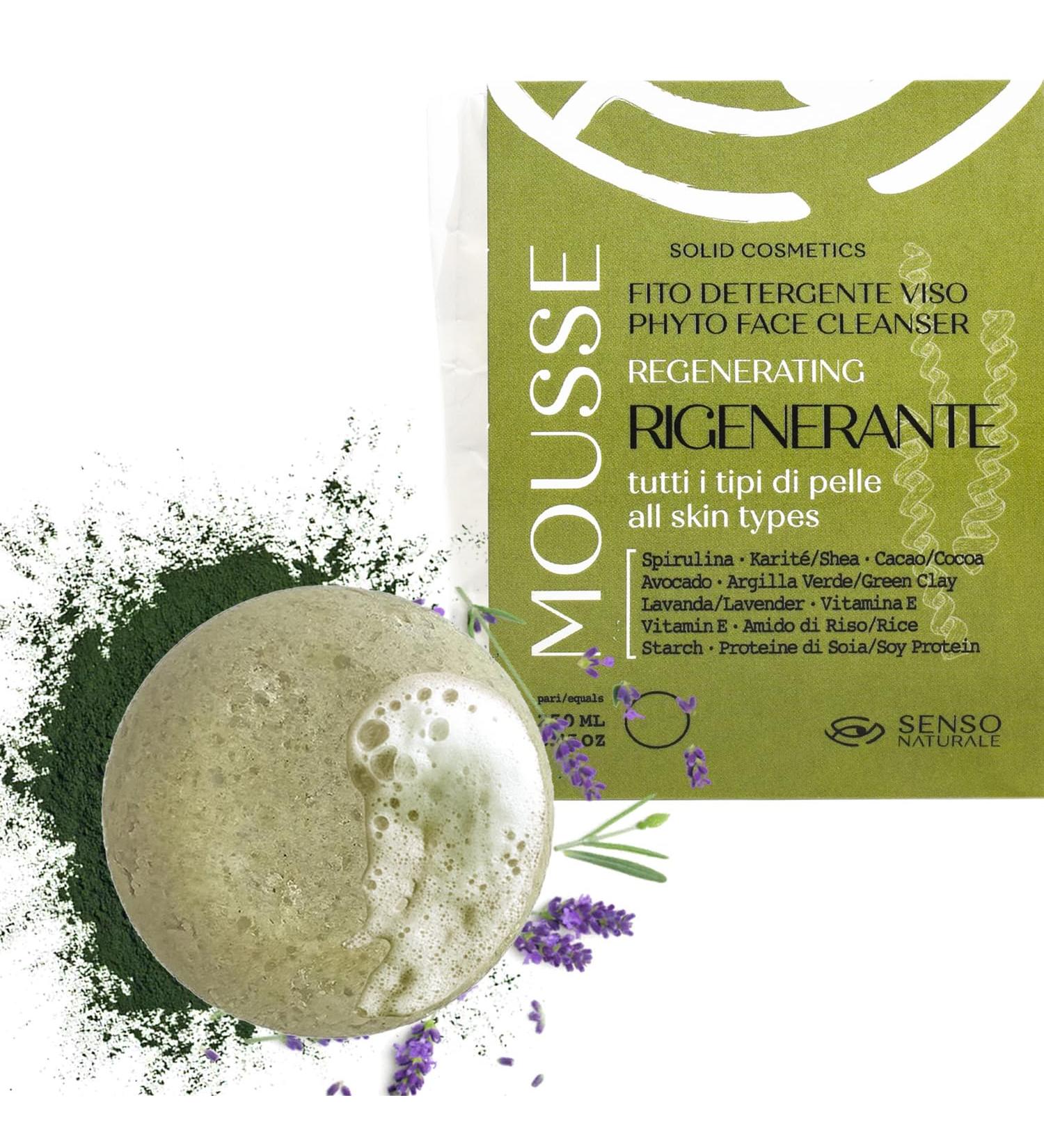 REGENERATING solid cleansing foam - with Spirulina essential oils - delicate facial make-up remover for normal and combination skin - Vegan concentrate - equivalent to 300 ml of liquid - Buy Online on GoSupps.com