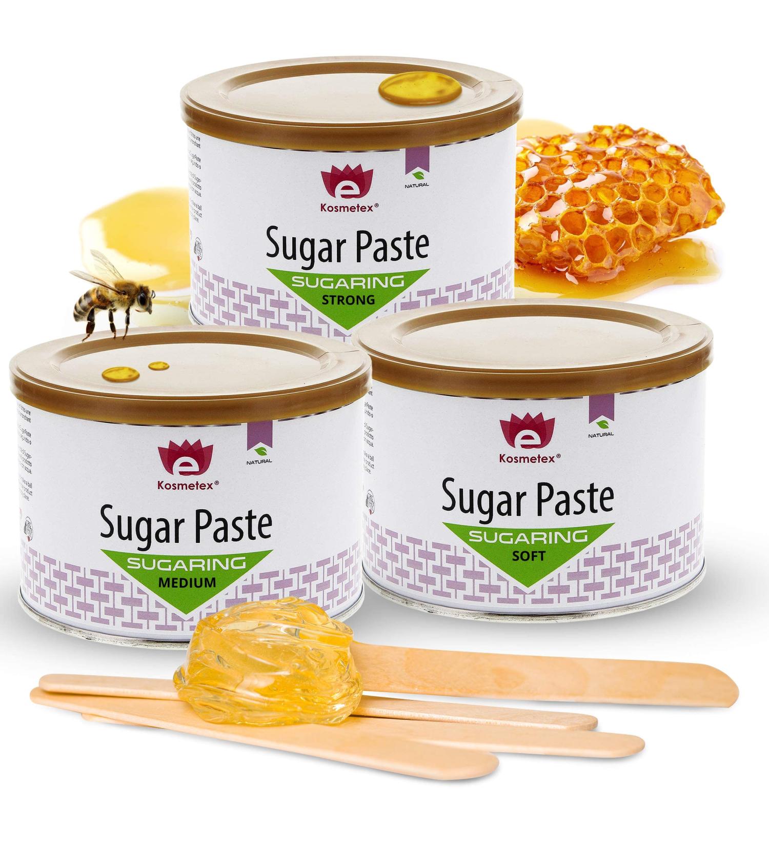 Sugaring Paste Set Kosmetex - Sugar Paste Hair Removal 3x550g Soft Medium Strong - International Shipping - Buy Online on GoSupps.com