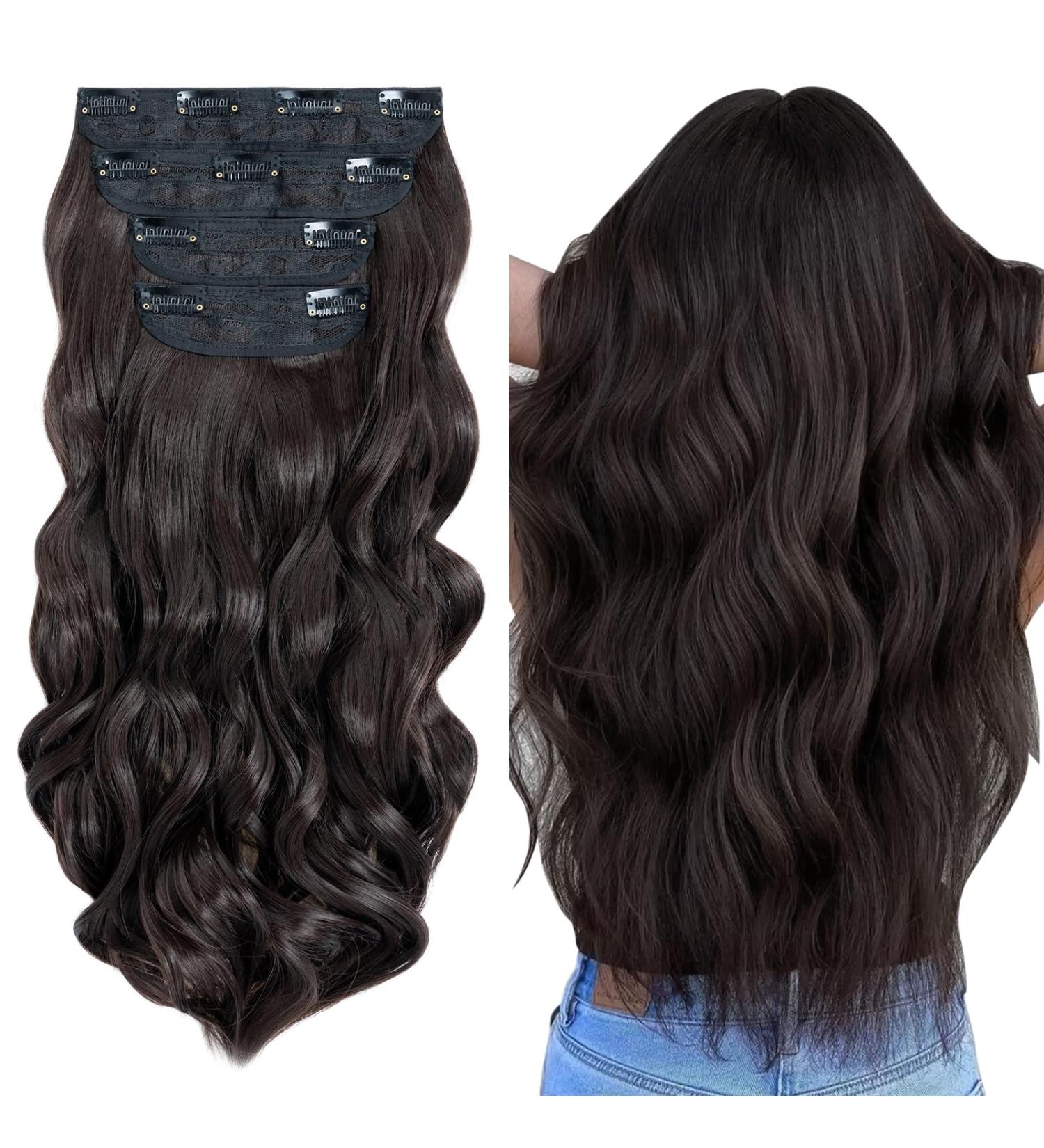 4PCS 22 Inch Curly Dark Brown Clip in Hair Extensions - Synthetic Fiber for Women - Buy Online on GoSupps.com