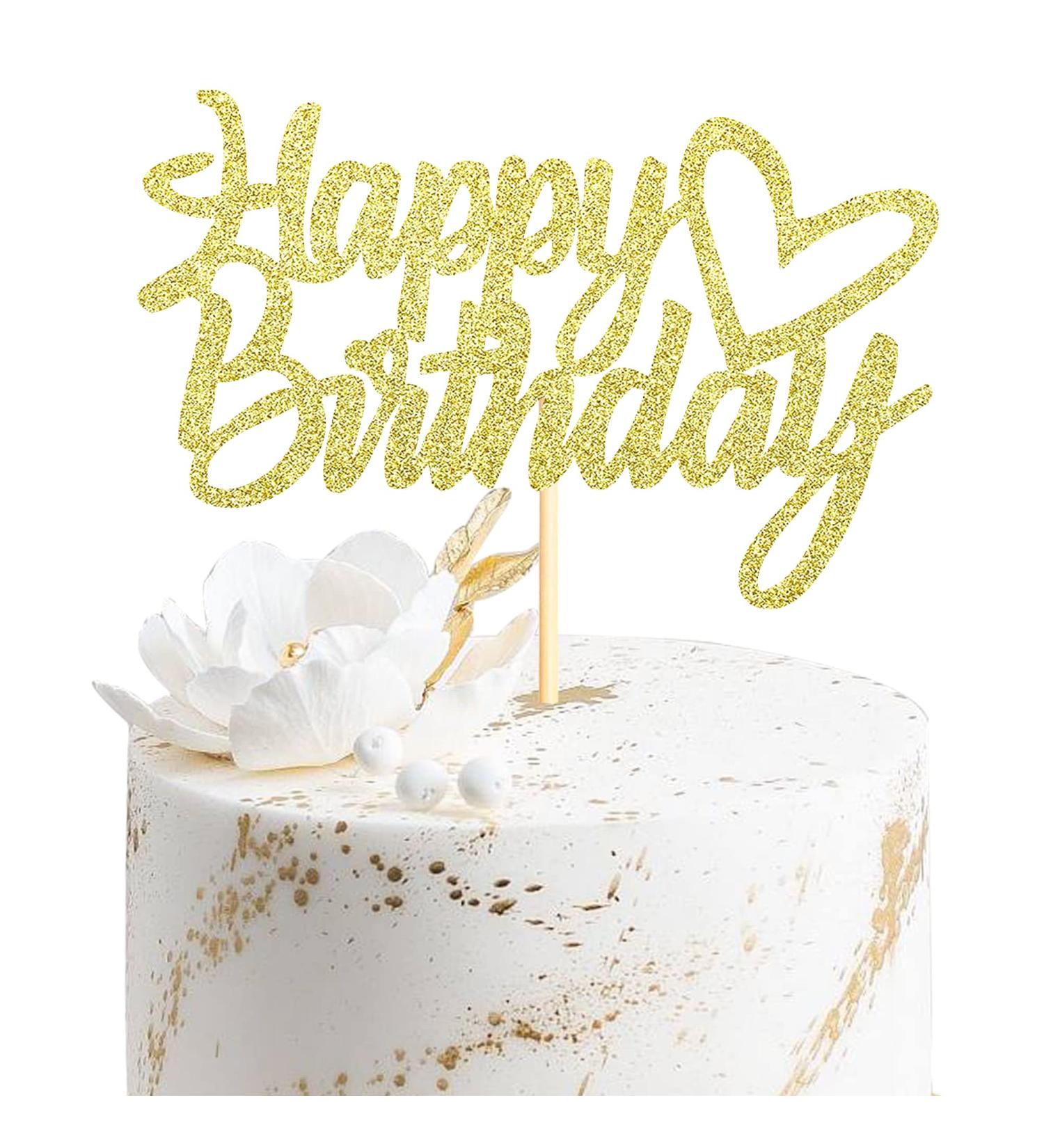 Sumerk Gold Glitter Happy Birthday Cake Topper 1PC Cake Toppers for Birthday Party Decorations Supplies - Buy Online on GoSupps.com