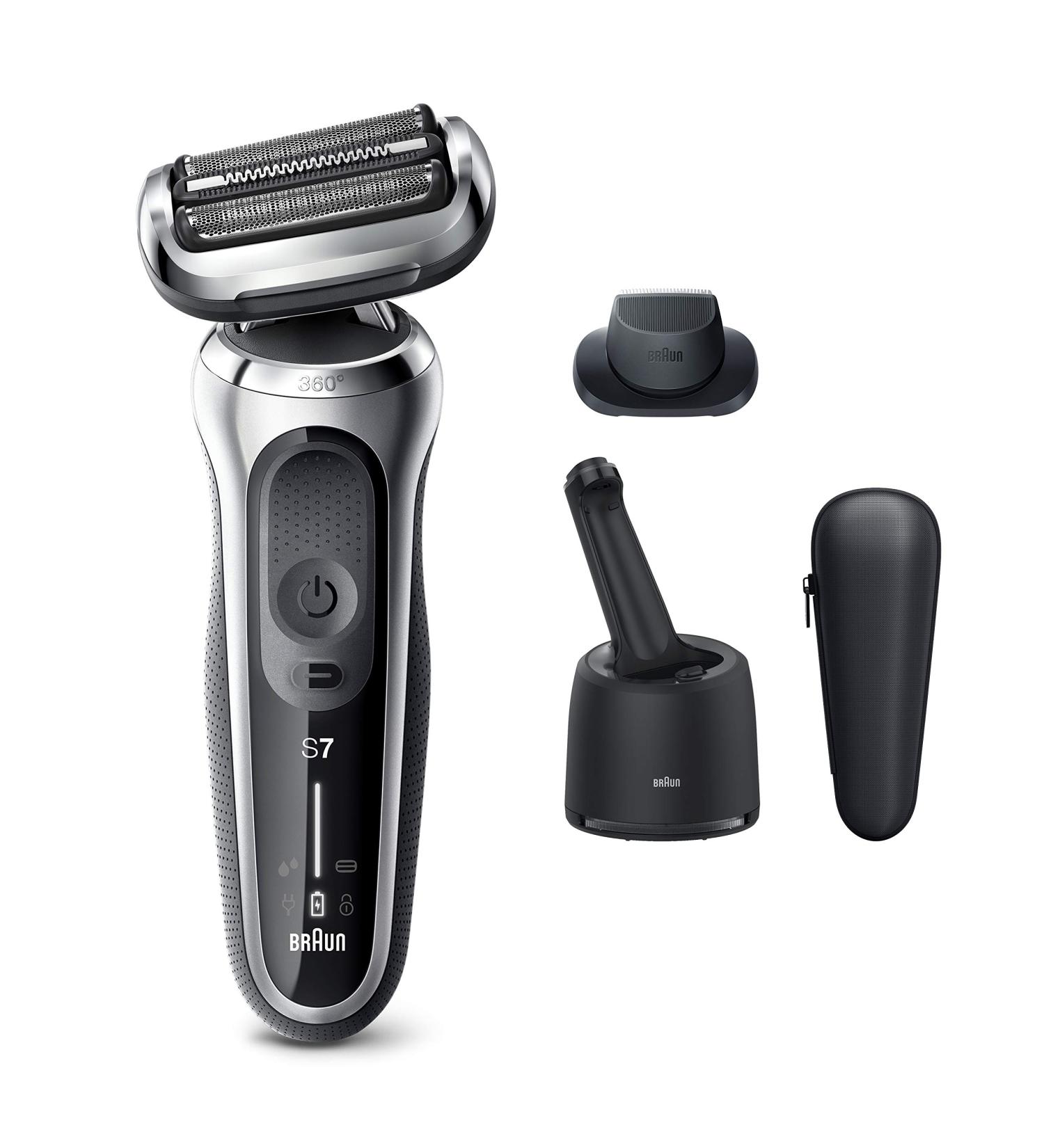 Braun Electric Razor for Men Flex Head Foil Shaver with Precision Trimmer - Rechargeable Wet & Dry 4in1 SmartCare Center - Silver 7071cc - Buy Online on GoSupps.com