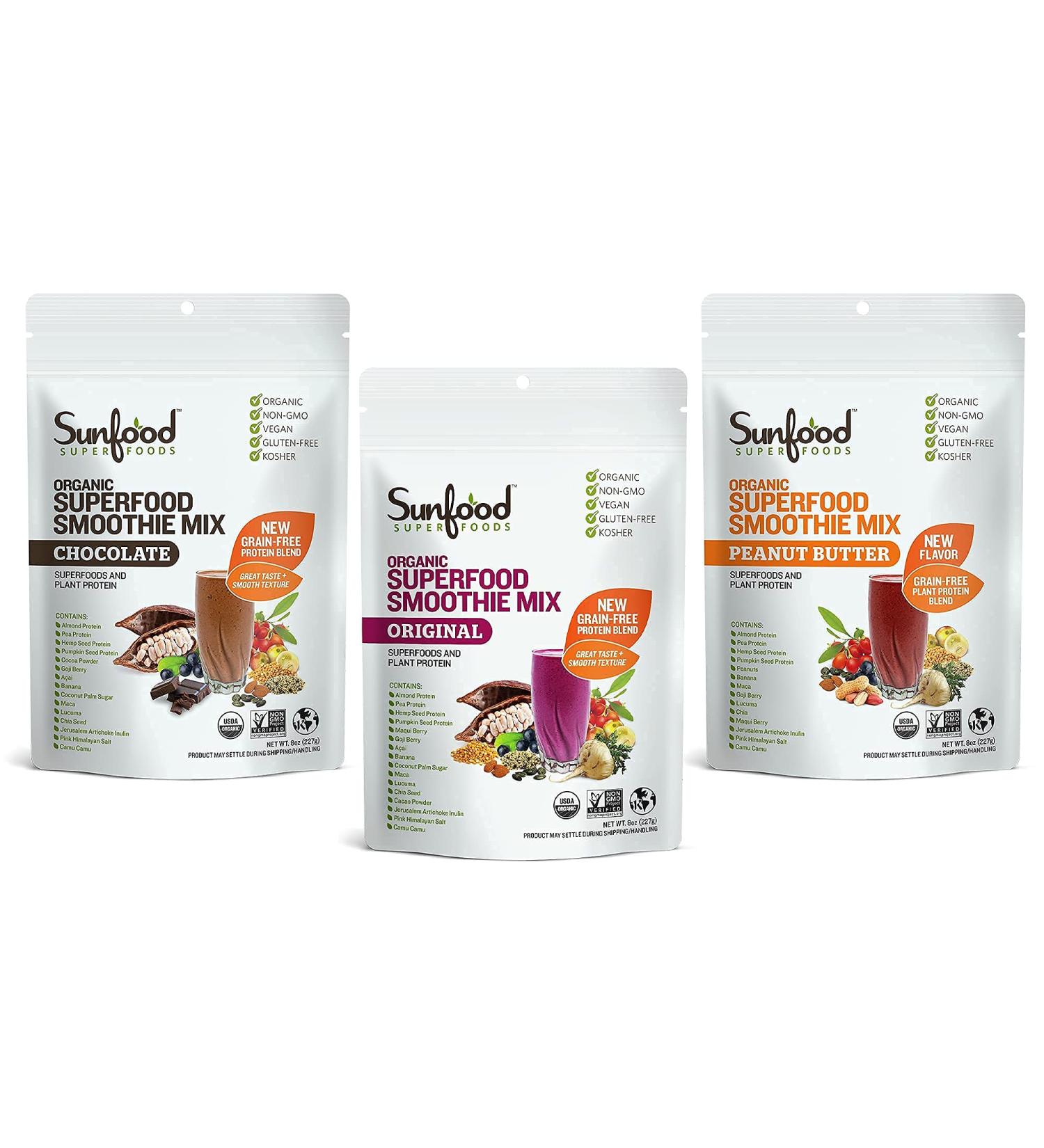 Sunfood Raw Organic Superfood Smoothie Mix 8 oz - Nutrient-Rich Blend for Health Boost - Buy Online on GoSupps.com