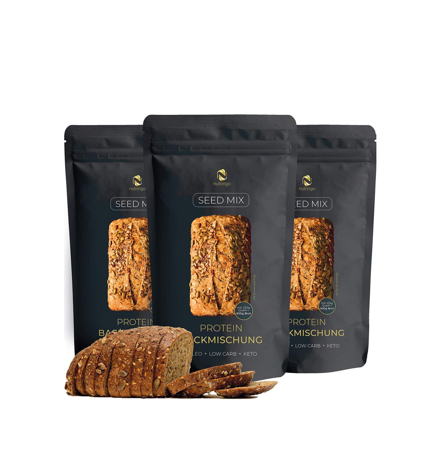 Keto Brot Backmischung Seed Mix 3x200g - 20% Protein Gluten-Free Low Carb Paleo Test Winner 2023 | Perfect for 1.65 kg Bread! - Buy Online on GoSupps.com