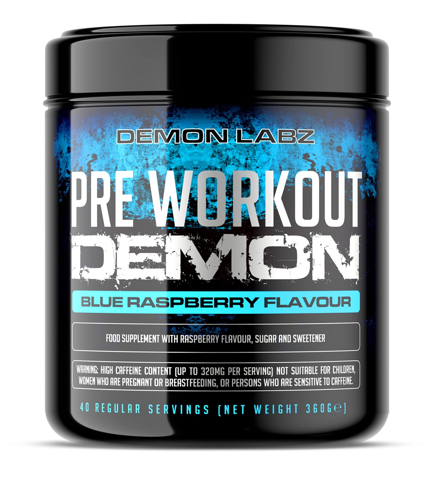 Pre Workout Demon - Hardcore Pre-Workout Powder with Creatine, Caffeine & Beta-Alanine - Blue Raspberry 360g, 40 Servings - Buy Online on GoSupps.com