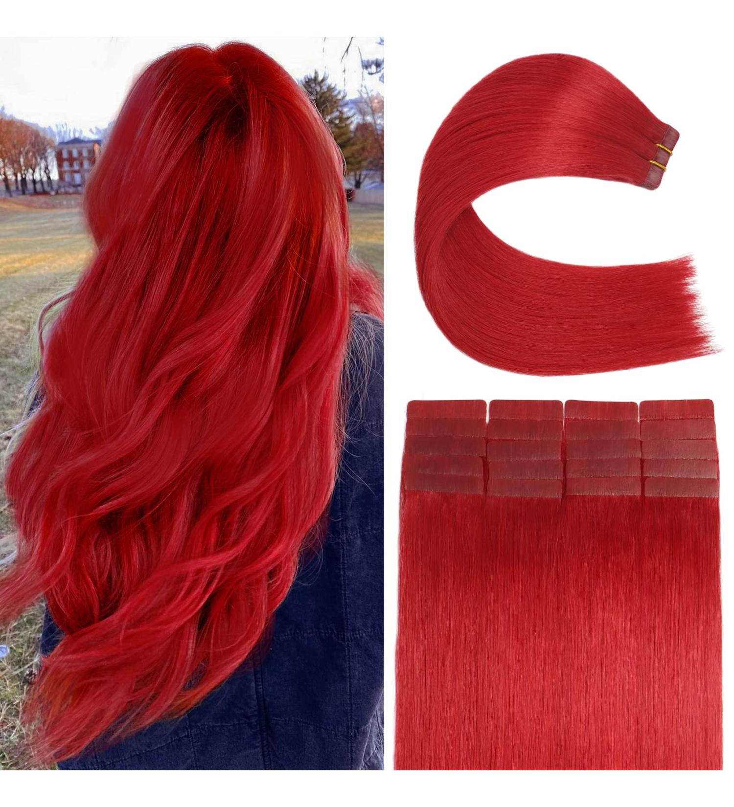 Aison Tape in Hair Extensions 18 Red 100% Remy Human Hair 20pcs 40g/pack - Straight & Thick - Buy Online on GoSupps.com