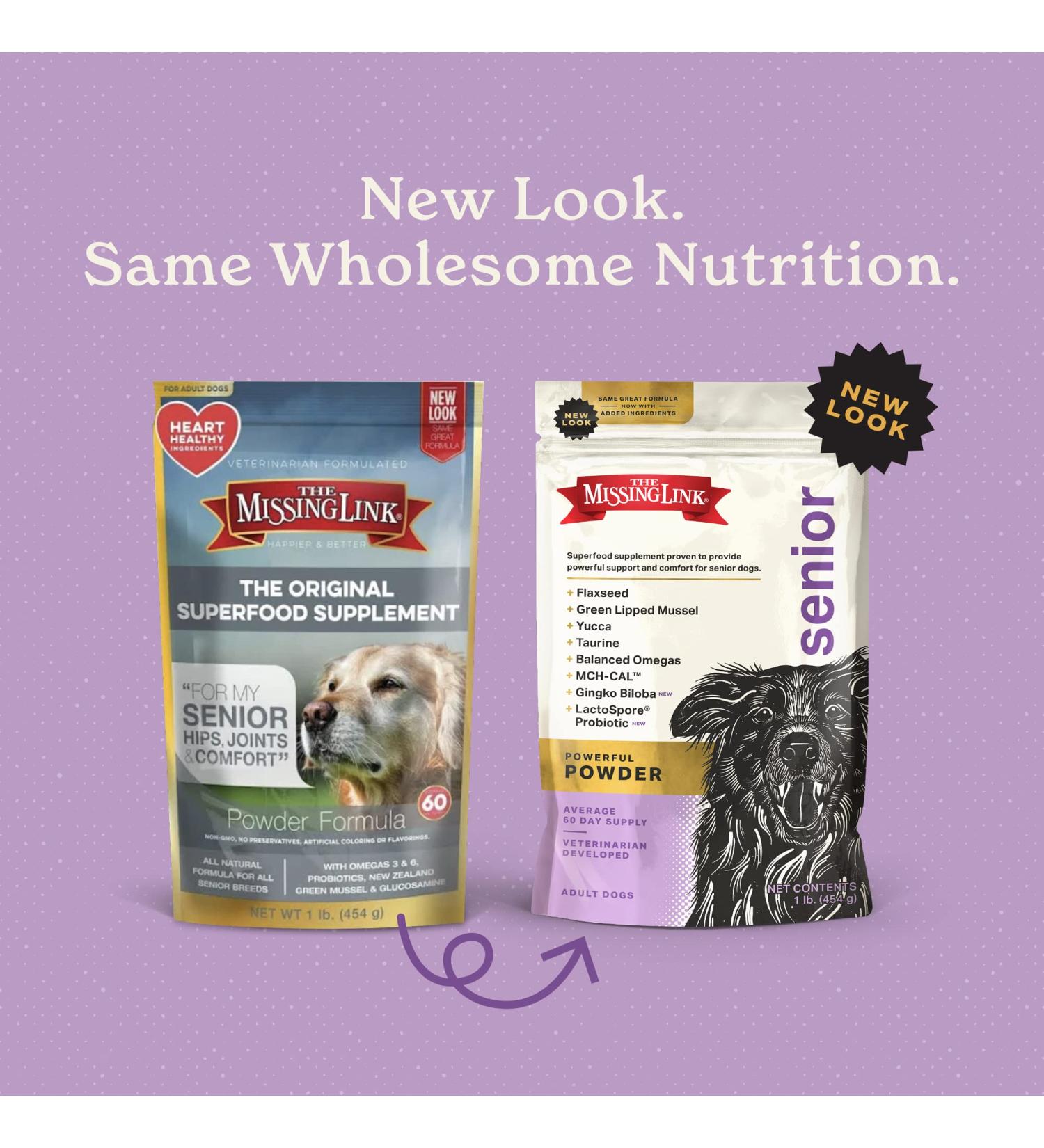 Senior Dog Superfood Supplement Powder - Omega, Fiber, Mussel, Glucosamine, Probiotics, Yucca, Ginko Biloba - Supports Bones, Joints, Skin, Coat, Heart, Eyes, Memory & Cognition - 1lb - Buy Online on GoSupps.com