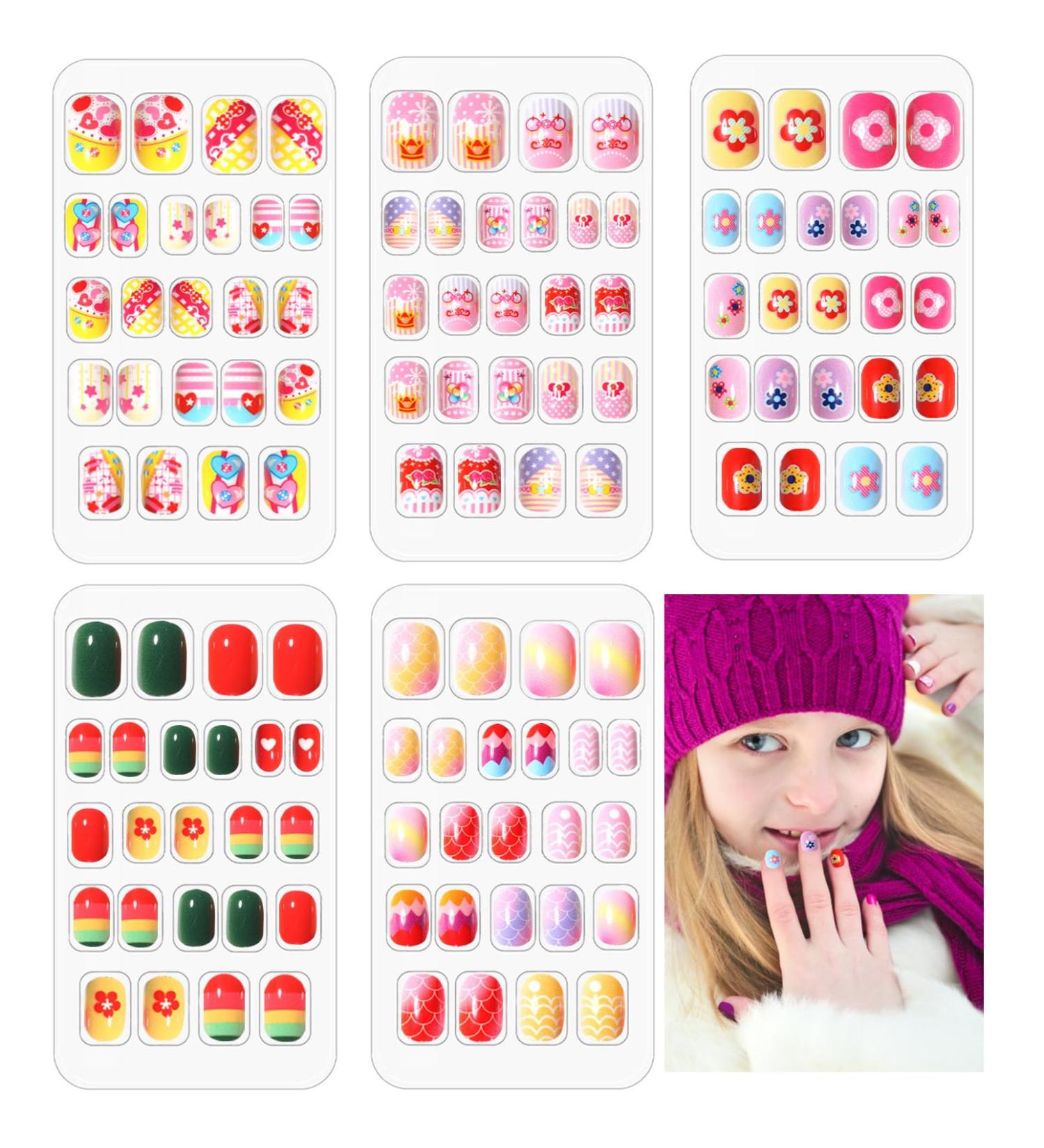 Scettar 120 Pieces Kids False Nails Kids Stick On Nails Kids Press on Nails Children Press on Fake Nail Artificial Nail Tips Full Cover Short False Fingernails for Girls Kids - Buy Online on GoSupps.com
