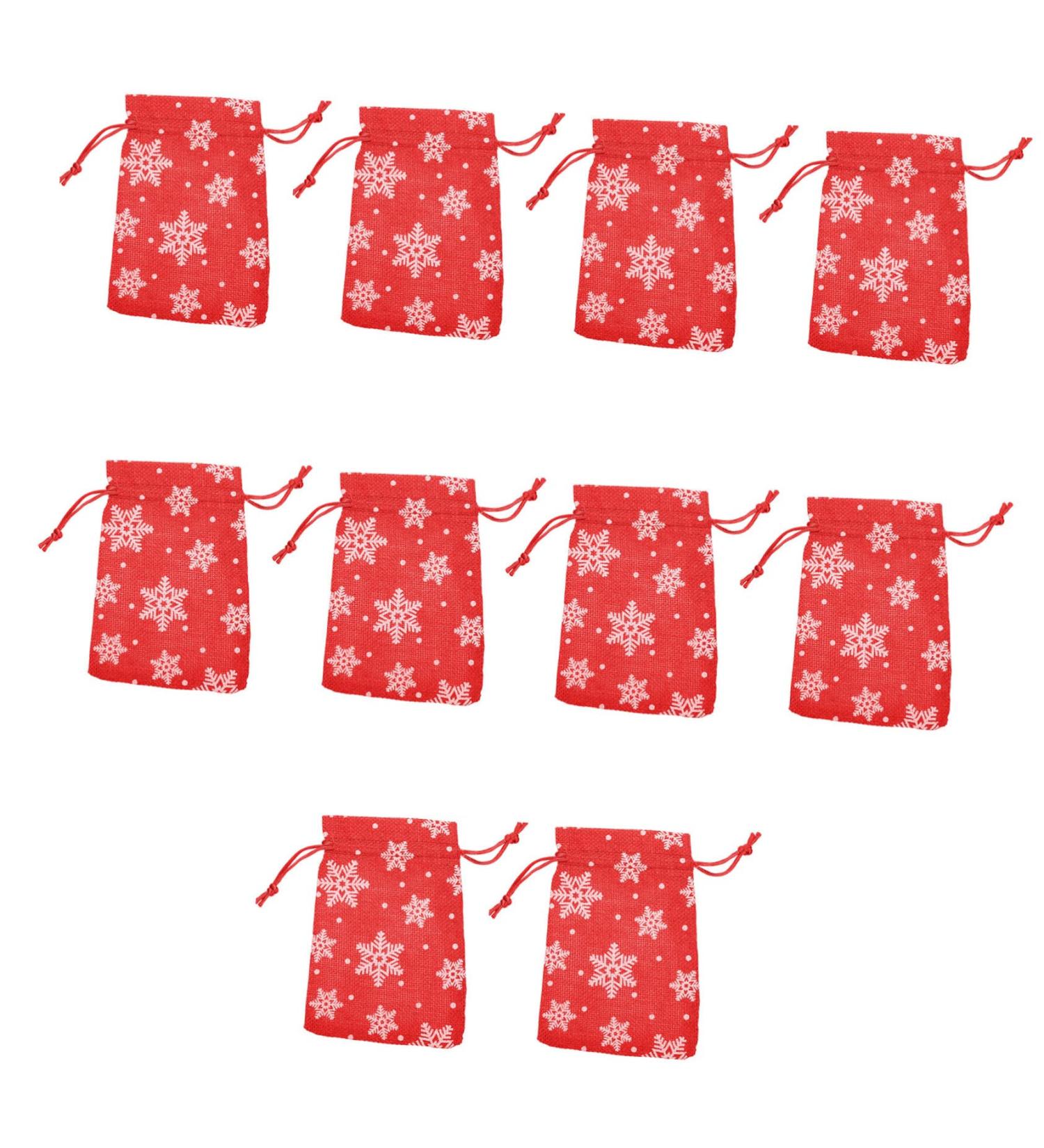 SEWOART 10pcs Snowflake Burlap Bag Party Supply Holiday Pouch Christmas Bag Drawstring Storage Bags 14X10X0.3CM Red - Buy Online on GoSupps.com