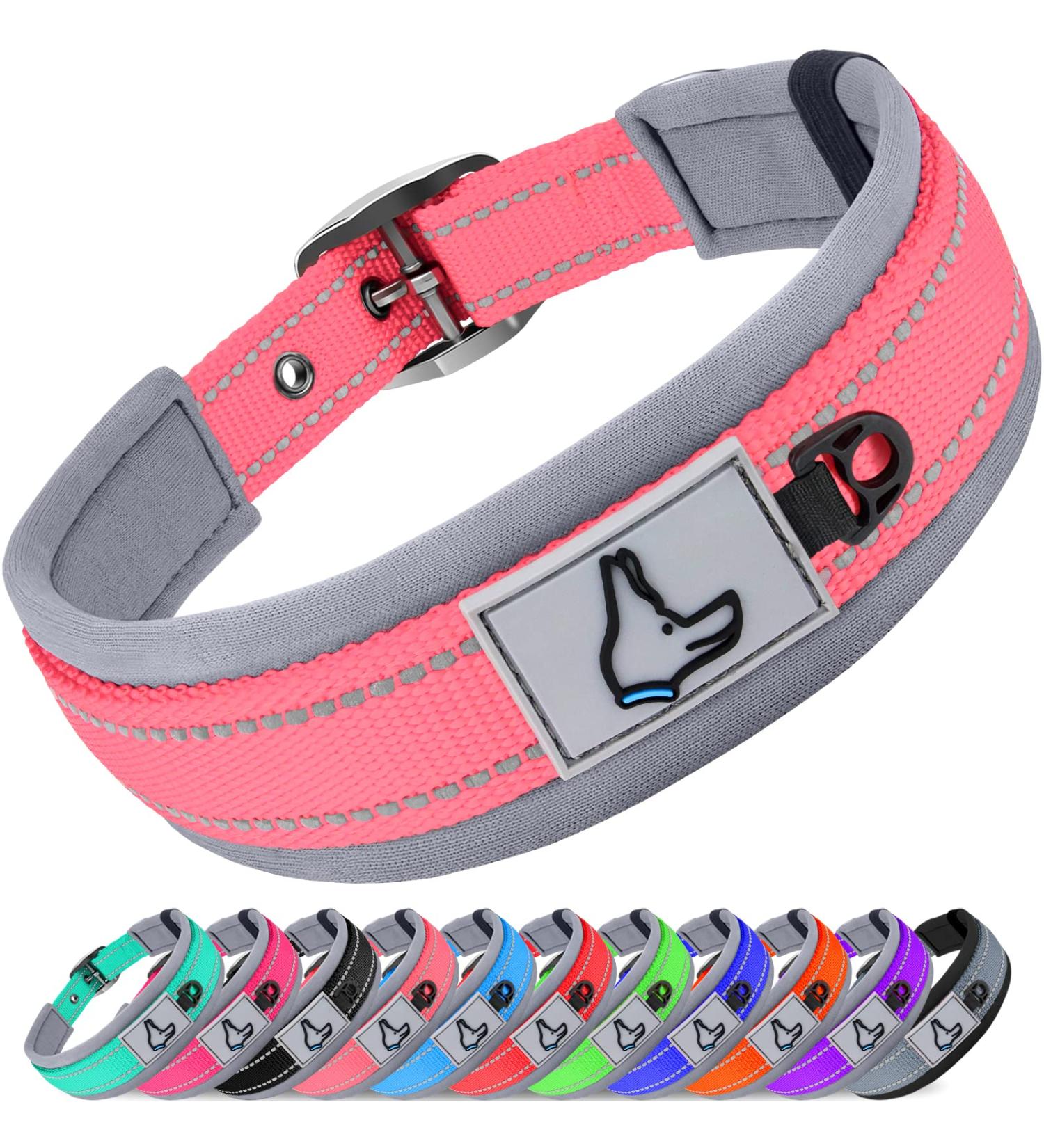 Joytale Padded Neoprene Dog Collar for Large Dogs - Reflective Nylon Wide Collar in Pink (L) - Comfortable & Stylish - Buy Online on GoSupps.com