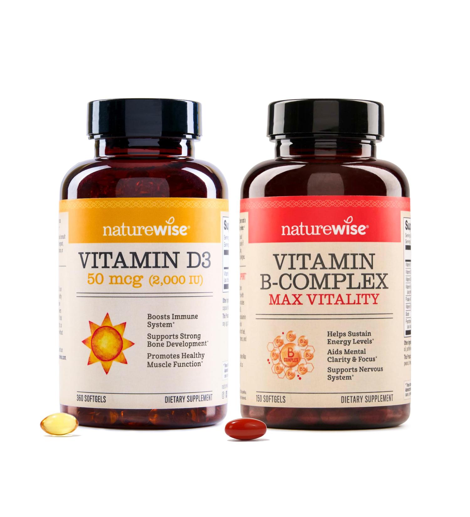 NatureWise Vitamin D3 2000iu 360 Count and Vitamin B Complex 150 Softgels - Healthy Muscle Function Immune Support Cellular Energy Mental Clarity Vitamin+ Vitamin B Complex - Buy Online on GoSupps.com