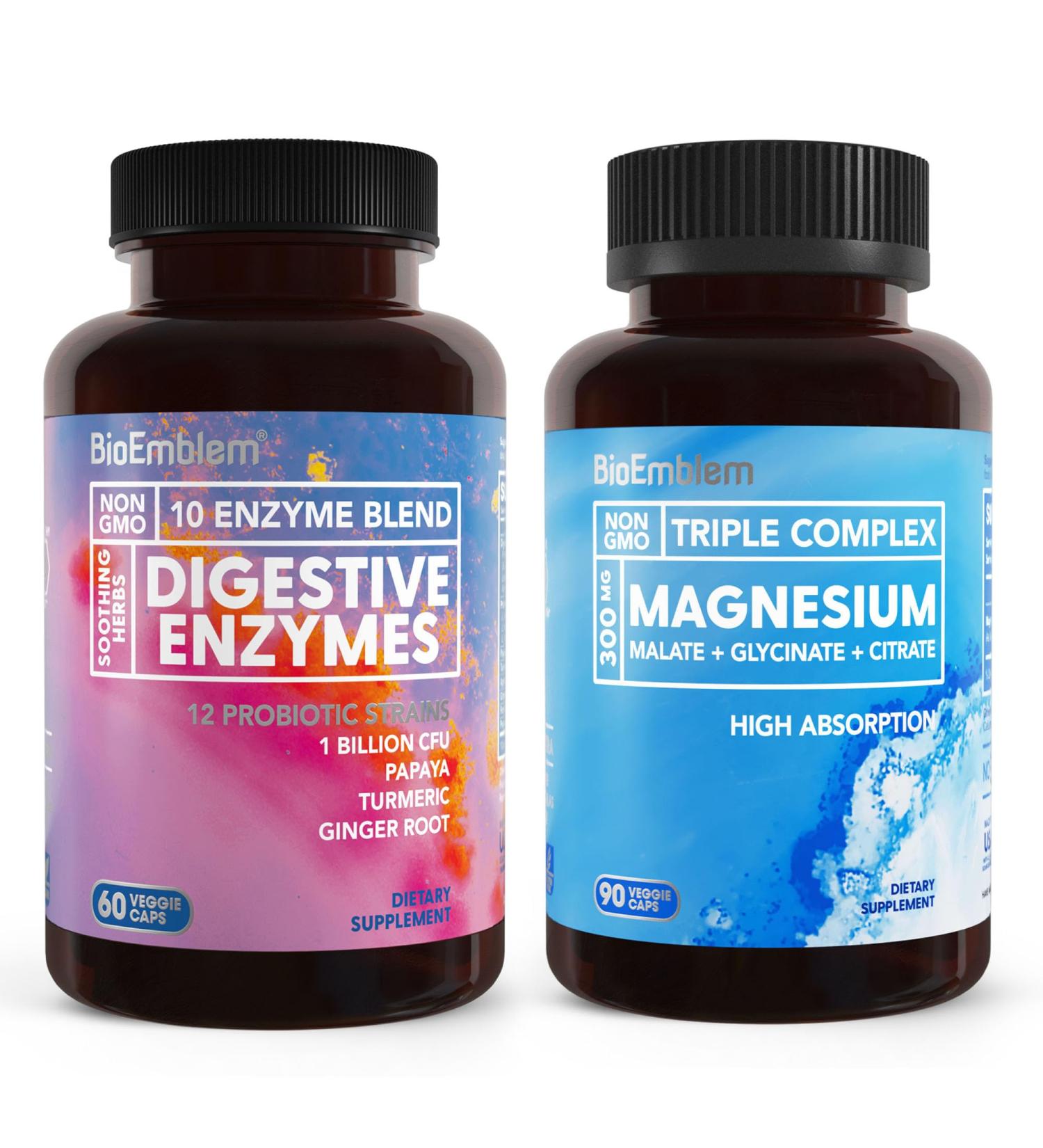 BioEmblem Triple Magnesium Complex & Digestive Enzymes for Muscles Nerves & Energ & Nutrient Absorption & Digestive Support - Buy Online on GoSupps.com