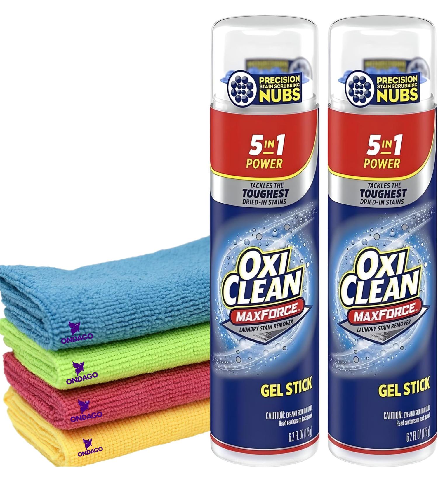 2 OxiClean Max Force Gel Stick Stain Remover (6.2 oz) & 4 Microfiber Cleaning Cloths - Powerful Stain Removal & Cleaning Combo - Buy Online on GoSupps.com