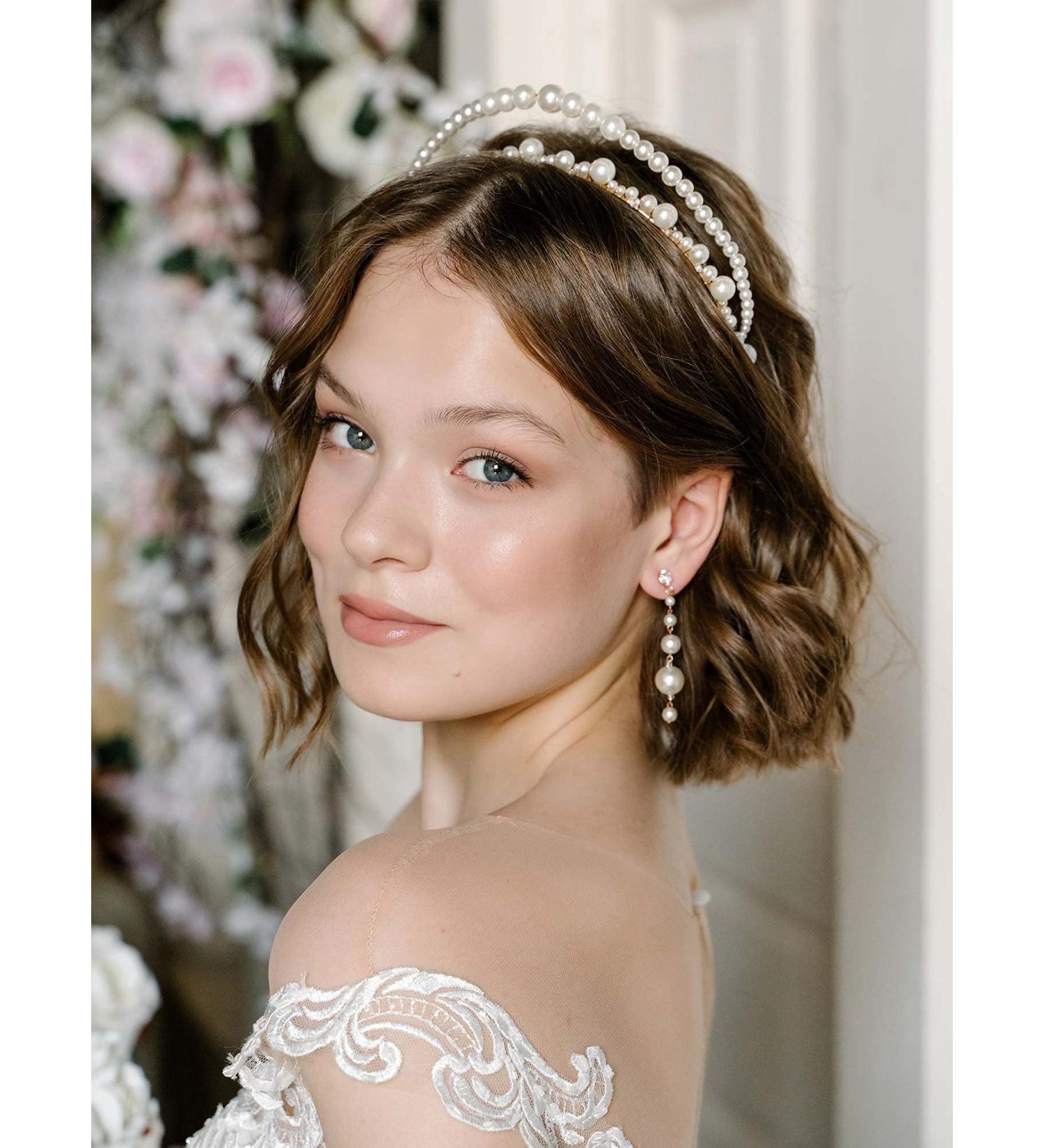 AW BRIDAL Double Row Pearl Headband and Earrings Set - Gold Wedding Hair Accessories for Brides - Buy Online on GoSupps.com