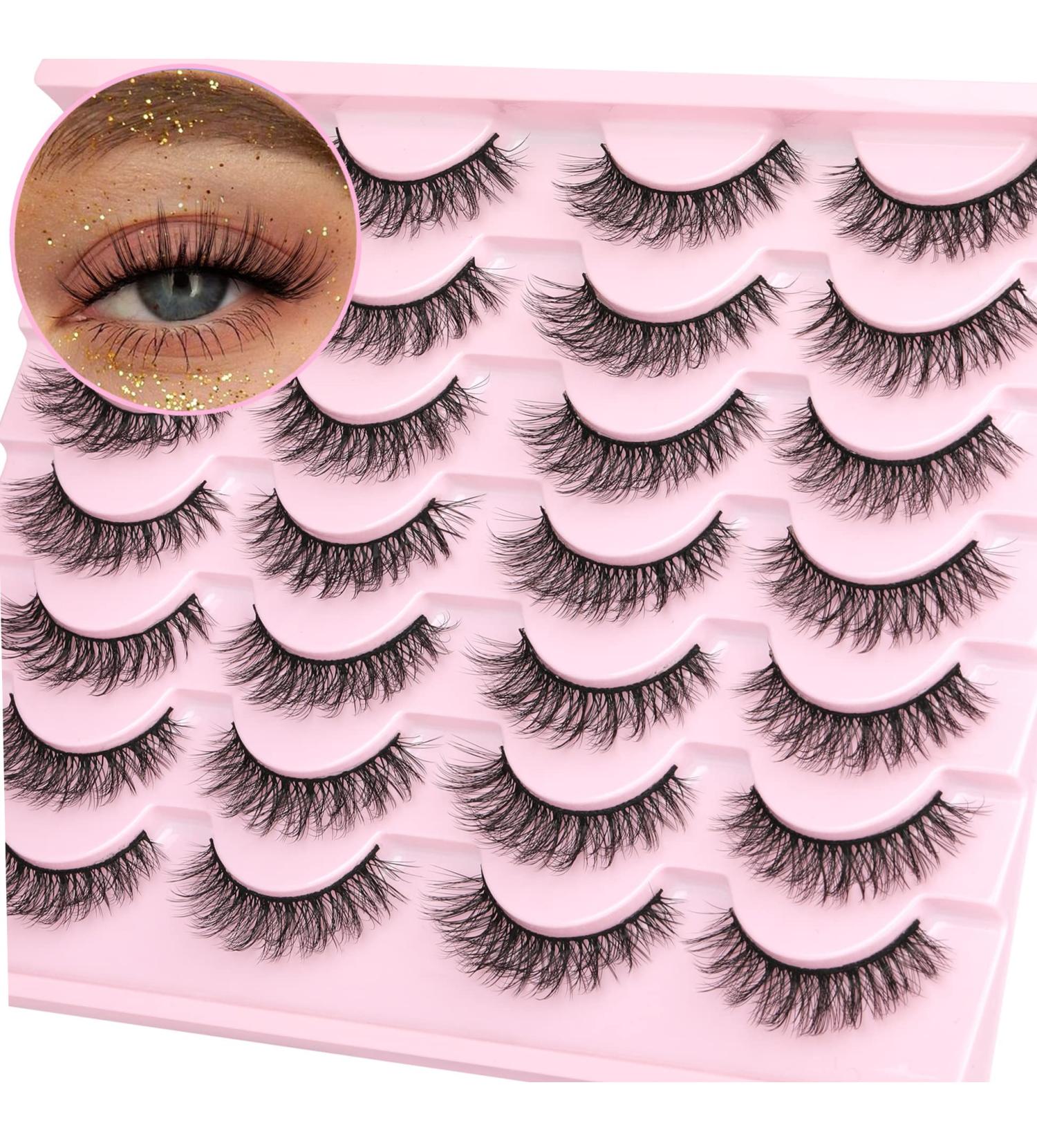 TNFVLONEINS 02M-Short 14 Pairs Natural Wispy Mink False Eyelashes - Short Cat Eye Extension for Natural Manga Strip Look - Buy Online on GoSupps.com