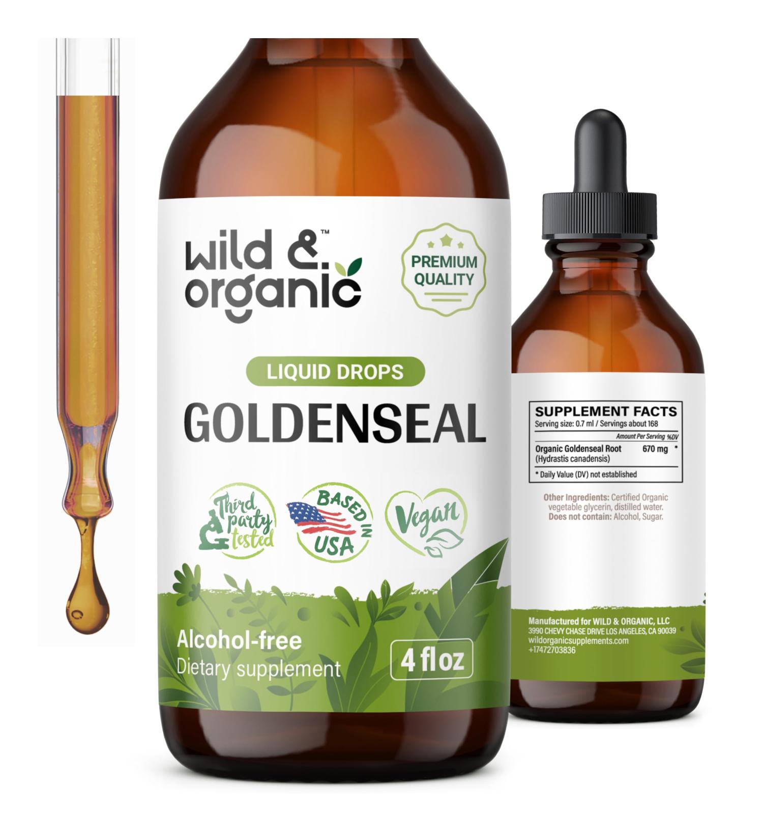 Wild & Organic Goldenseal Tincture - Respiratory Lung Health Drops & Digestive Support - 4 oz Liquid Extract - Buy Online on GoSupps.com