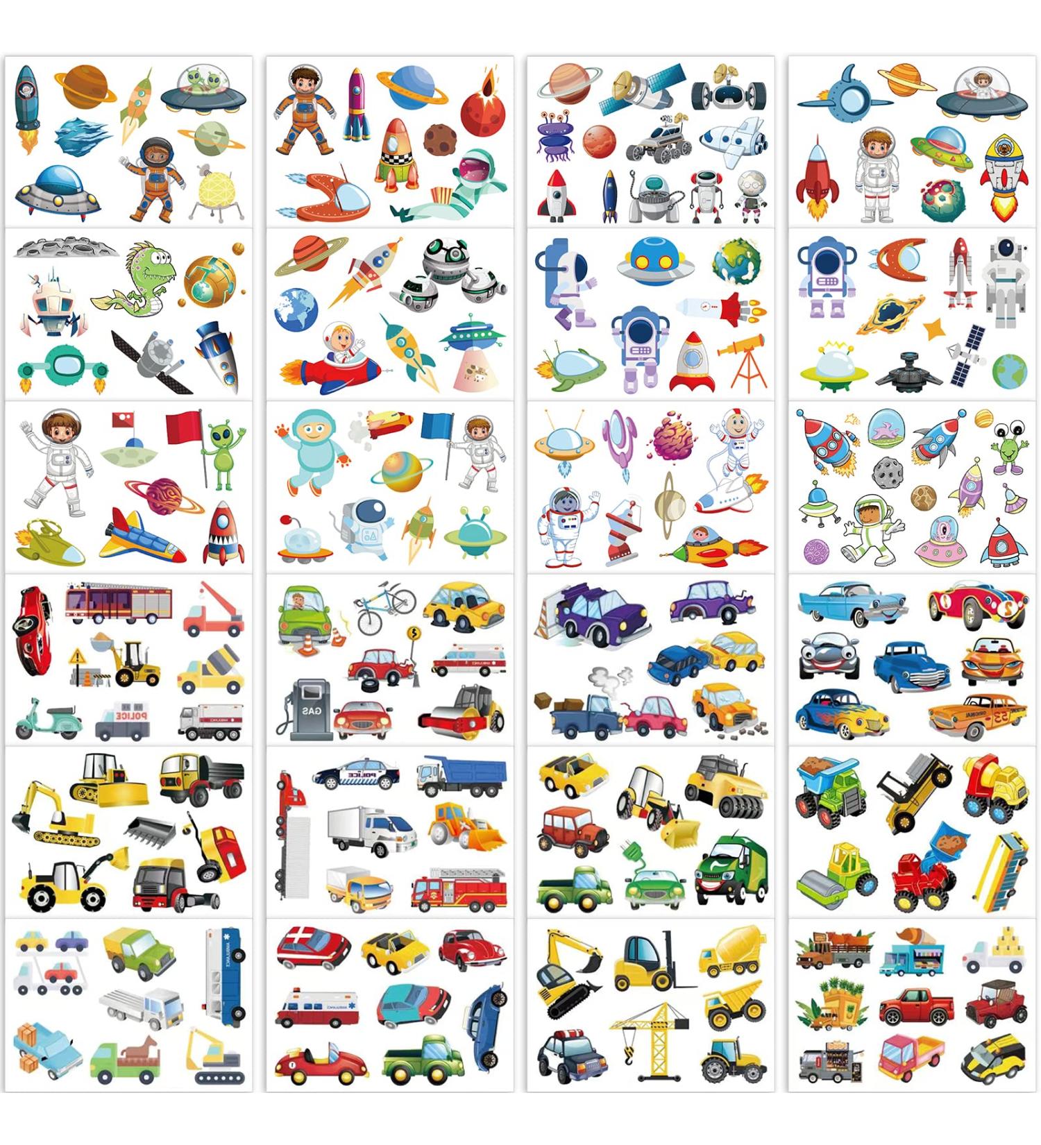 Qpout 24 Sheets Kids Tattoos: Car & Outer Space Astronaut Designs | Waterproof Fake Tattoos for Boys Birthday Party Favors - Buy Online on GoSupps.com