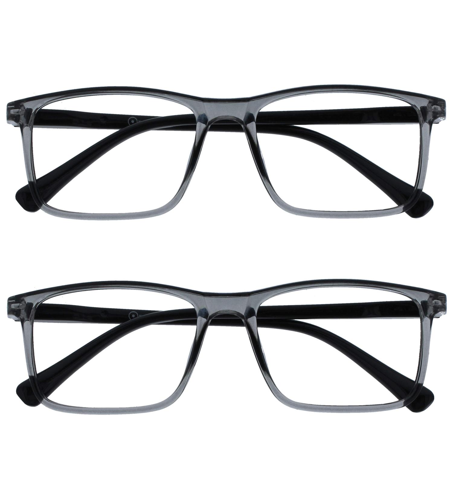 Opulize Long-Distance Glasses 2 Pack - Large Rectangular Frames Scratch-Resistant Unisex -1.50 Dioptria Stylish Gray & Black Design - Buy Online on GoSupps.com