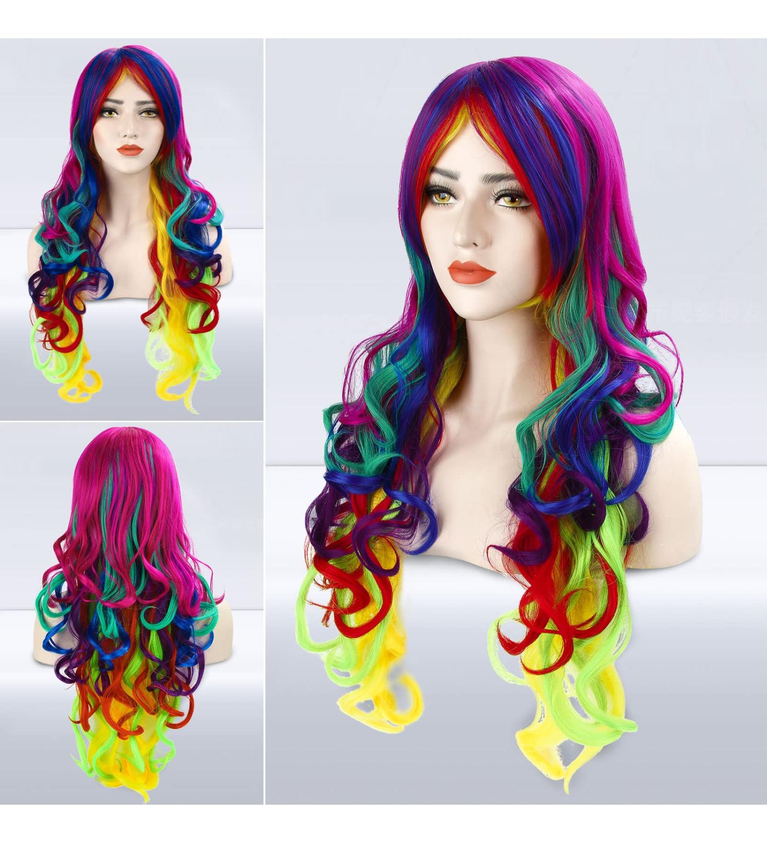Buy Women's Rainbow Multi-Color Bunt Long Hair Wig | Carnival Halloween Cosplay | My Little Pony Style | Discoball Stil 3 - International Shipping - Buy Online on GoSupps.com