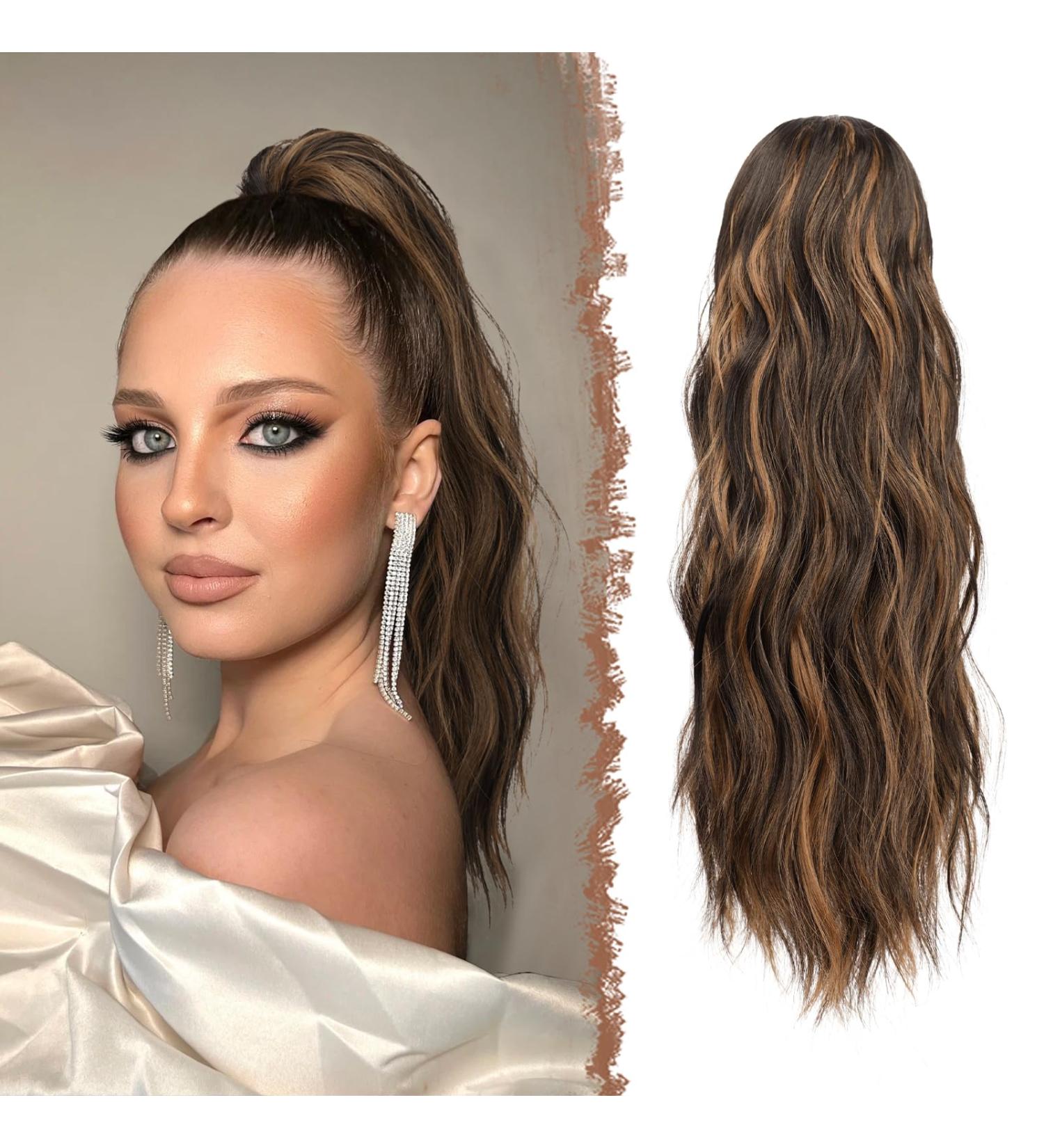 Feshfen 45cm Wavy Ponytail Hair Extension - Black & Caramel Brown Synthetic Braid - Perfect for Women - Buy Online on GoSupps.com