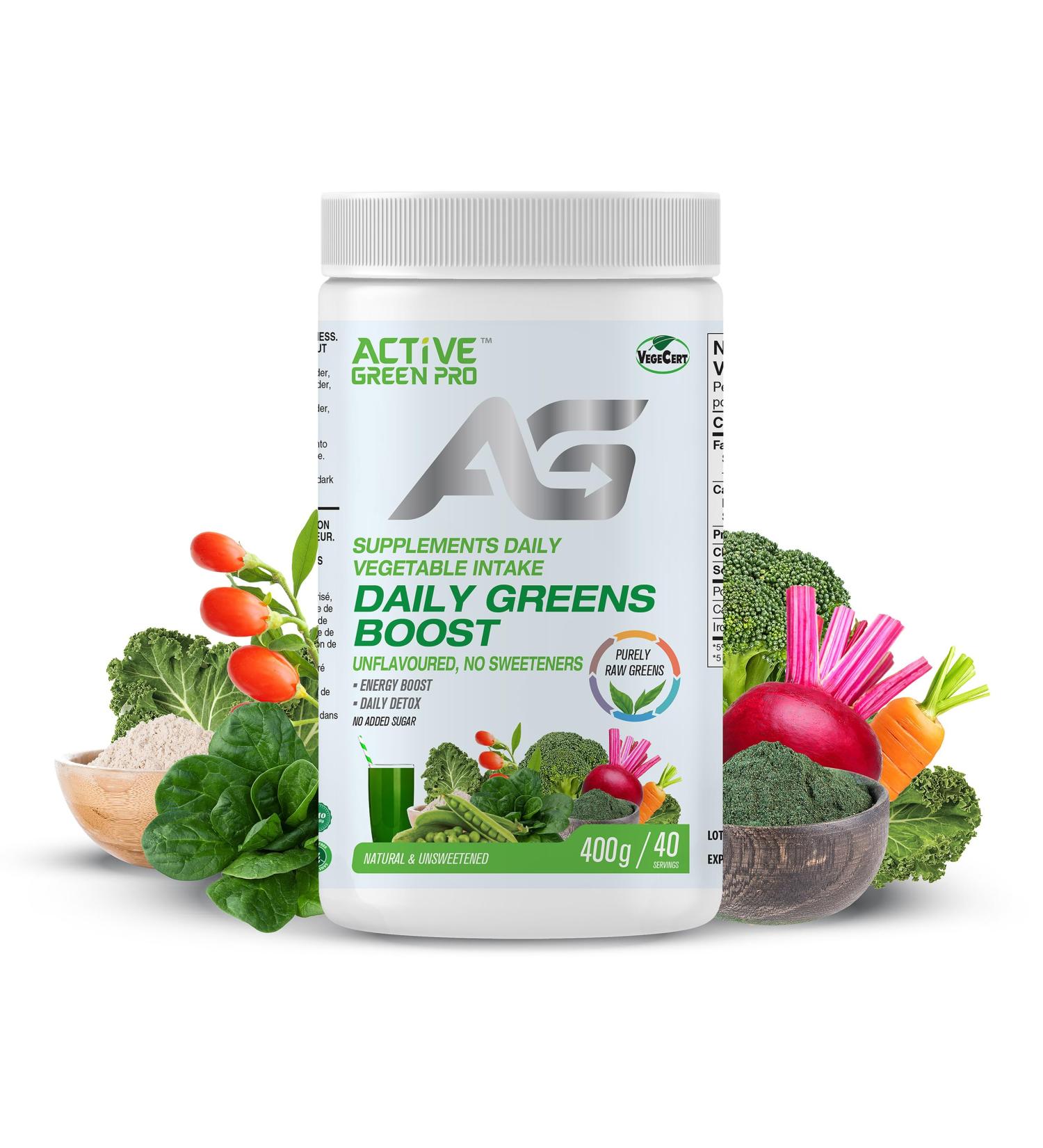 Active Green Pro - Greens Powder 14 Superfoods - Perfect for Smoothies - Antioxidants Fiber Vitamins & Minerals - Detox Your Body and Improve Health and Mood Unflavoured Unflavored - Buy Online on GoSupps.com