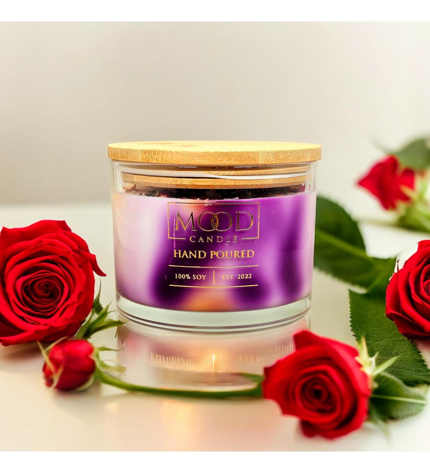 Soy Wax Candle 3-Wick 16 oz Long Burn Time Rose Patchouli & Amber Scent - Mood Candle