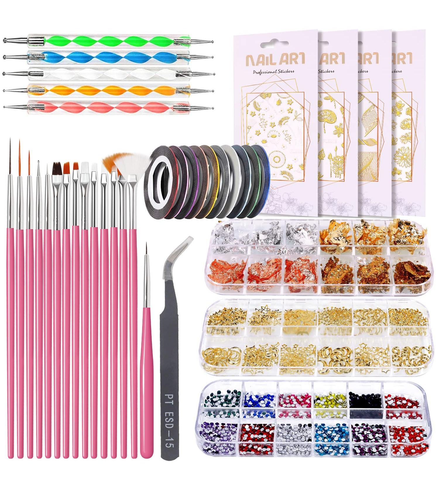 Czemo 38-Piece Nail Design Accessories Kit - Nail Art Starter Set for Women with Brushes Points Tapes & Sequins - Buy Online on GoSupps.com