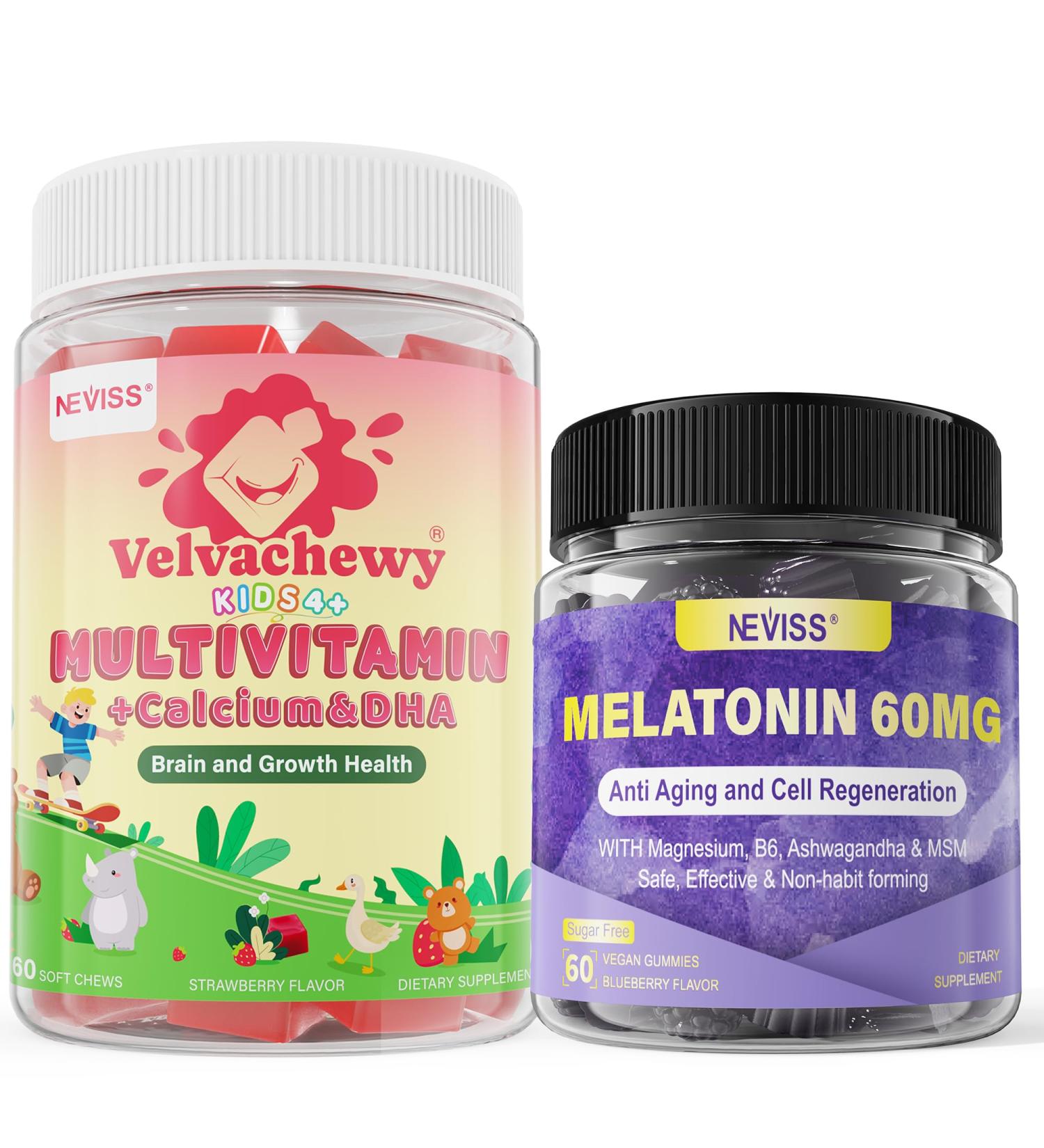 NEVISS Melatonin Gummies 60mg + Kids Multivitamin Soft Chews - Buy Online on GoSupps.com