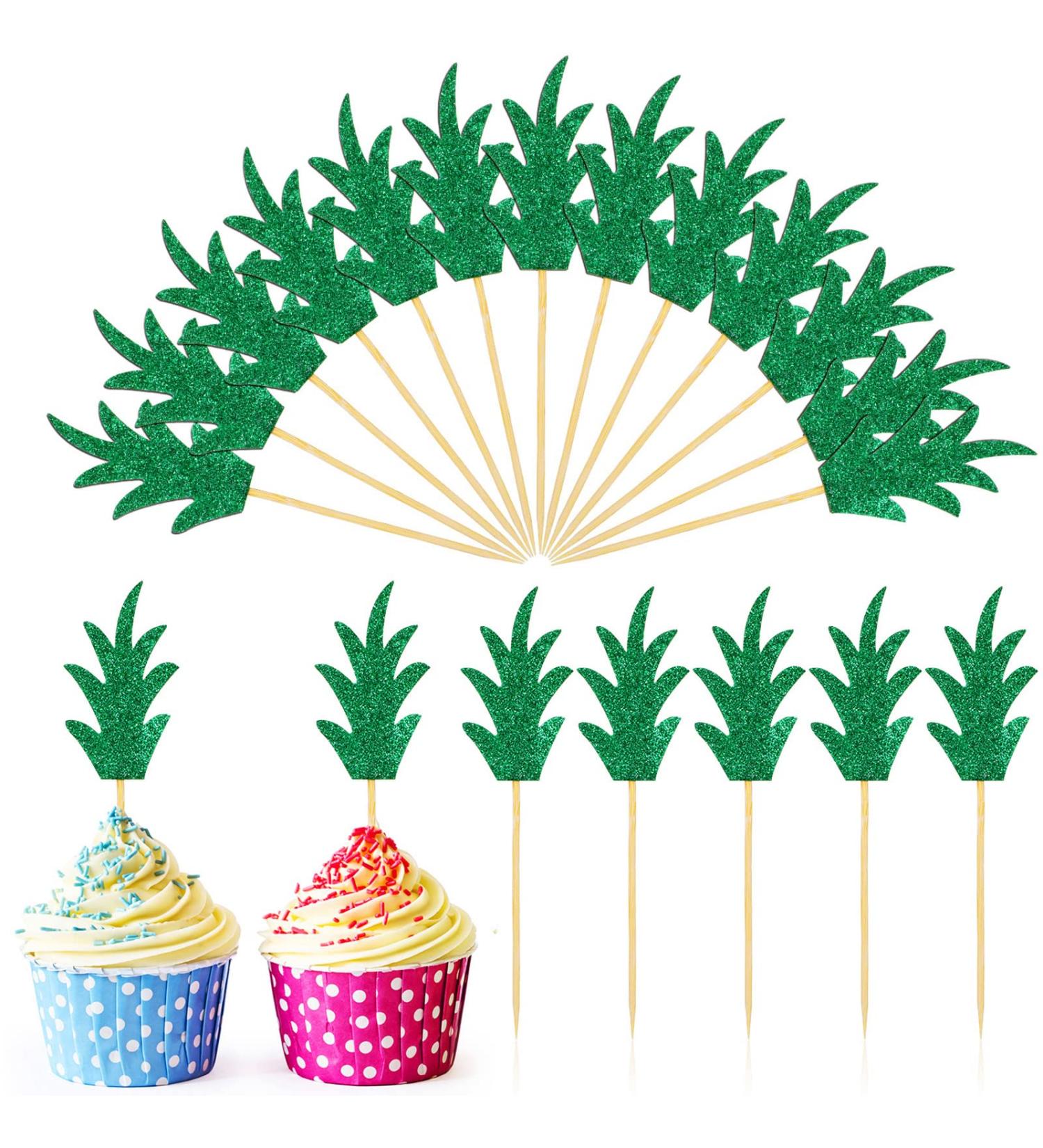 48 Pieces Pineapple Cupcake Toppers Glitter Cake Picks Donut Decor Topper for Summer Hawaii Party - Buy Online on GoSupps.com