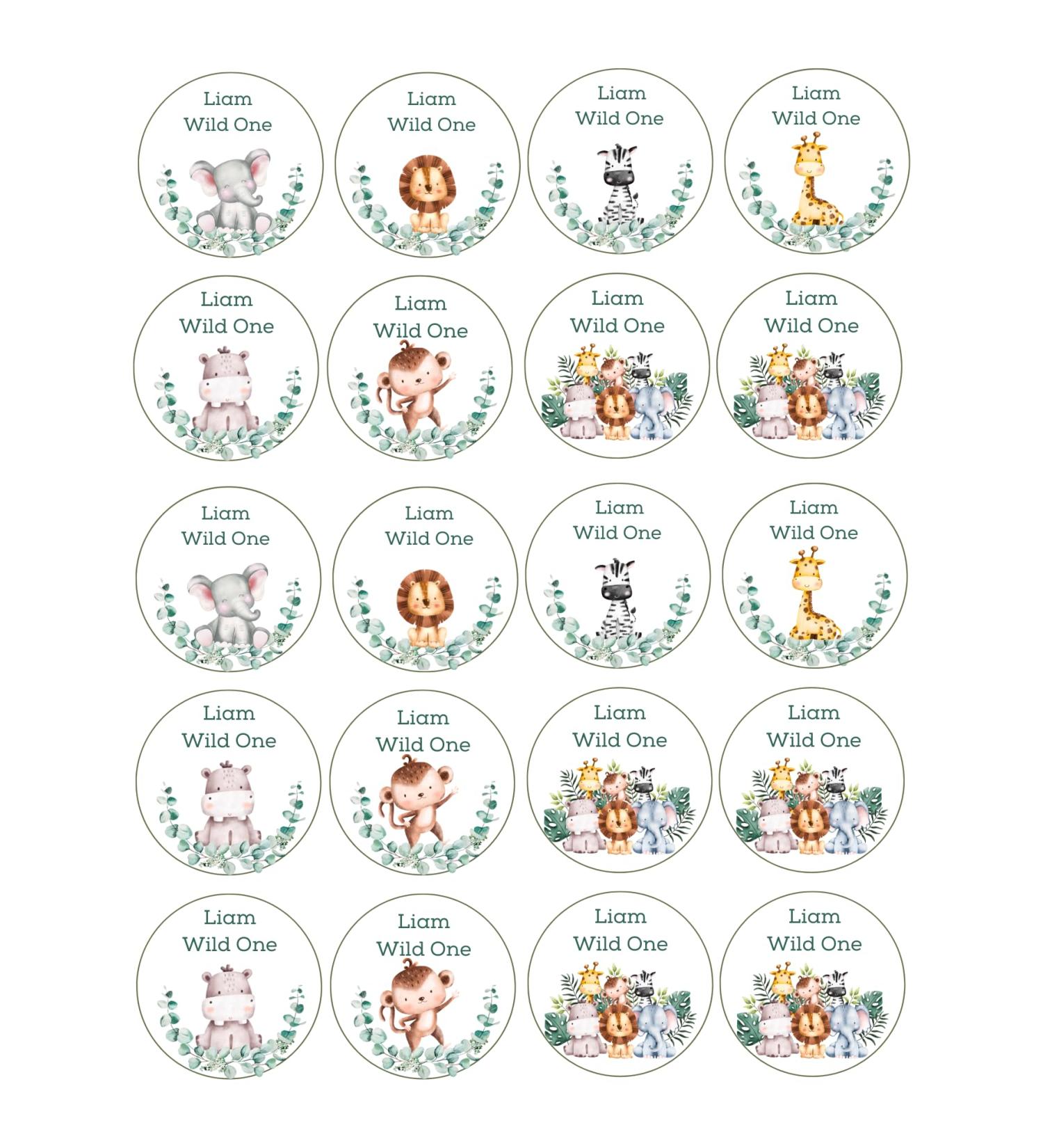 20 x edible Safari WILD ONE birthday cupcake toppers wafer/icing uncut (icing paper)