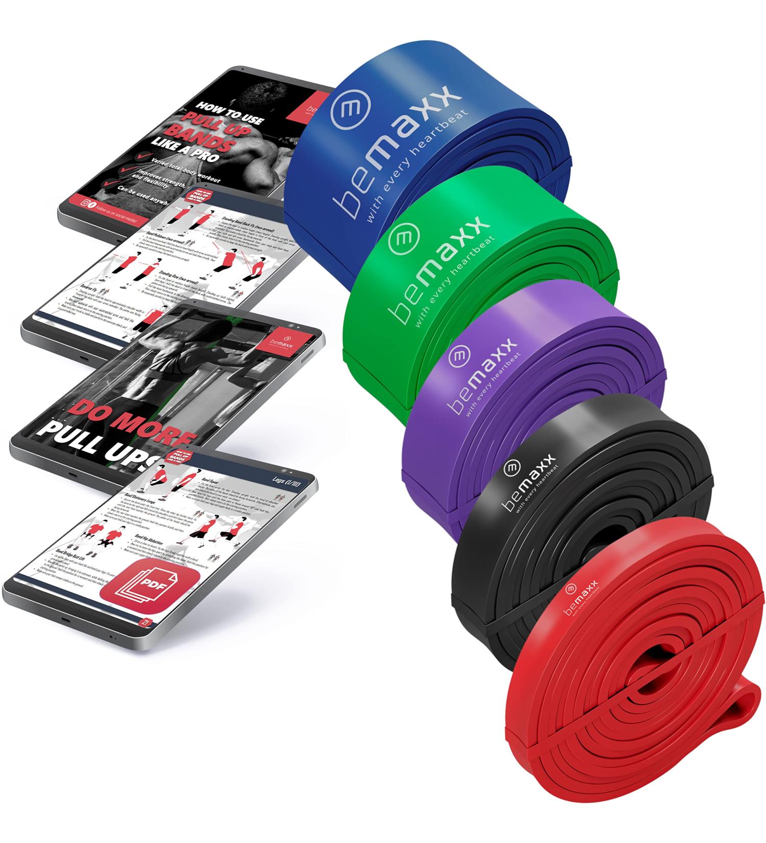 Buy Fitness Band Pull Up Resistance Band Set - Home Gym Equipment Kit | Tapping Aid + Training Book for Calisthenics & Bodybuilding - Buy Online on GoSupps.com