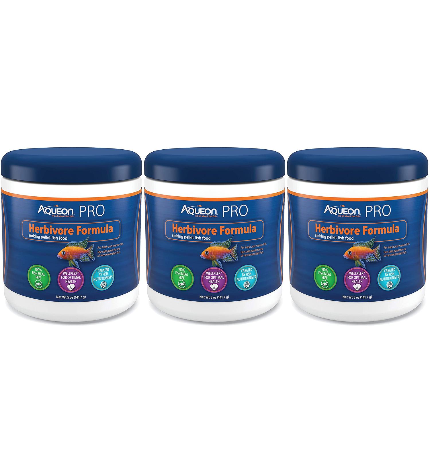 Aqueon PRO Herbivore Sinking Pellet Fish Food 5 oz (3 Pack) - No Fish Meal - Buy Online on GoSupps.com