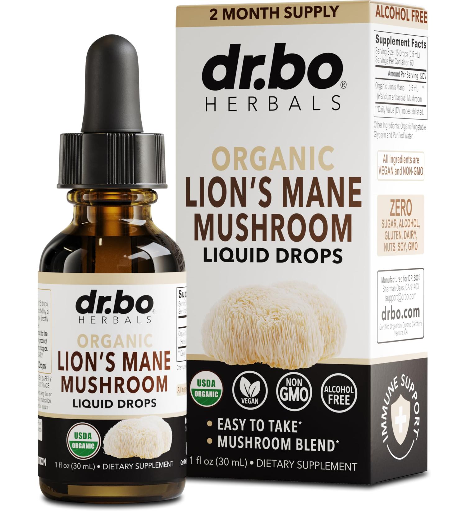 Lions Mane Mushroom Supplement Drops - Organic Lion's Mane Mushroom Liquid Tincture for Focus Fog Brain Health Supplements - Vegan Herbal Nervine Nootropic Organic Lions Liquid Supplement Extract 1oz - Buy Online on GoSupps.com