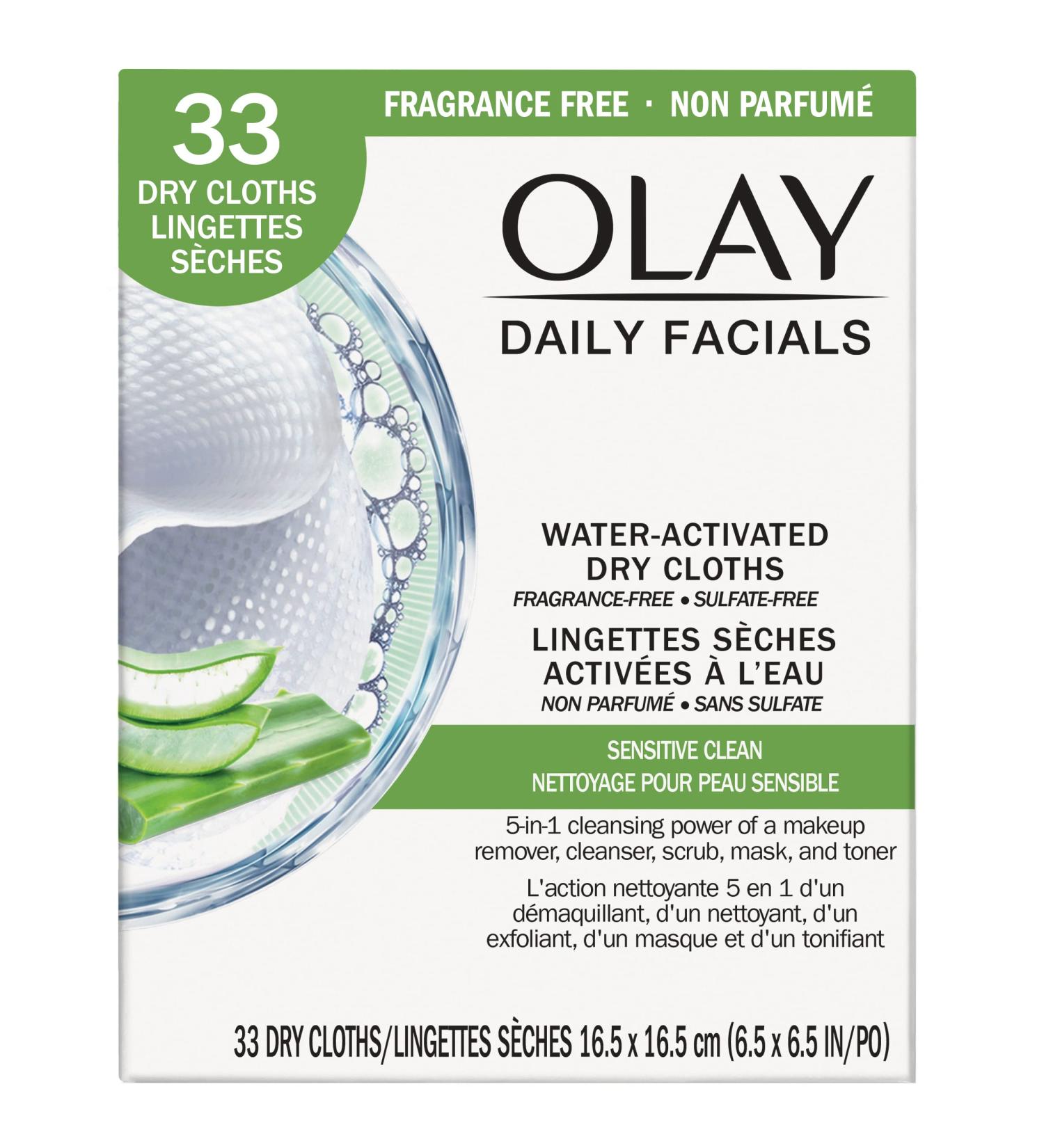 Olay 4-in-1 Sensitive Daily Facial Cloths 33 ct (Packaging May Vary) 6.5x6.5 Inch (Pack of 33)