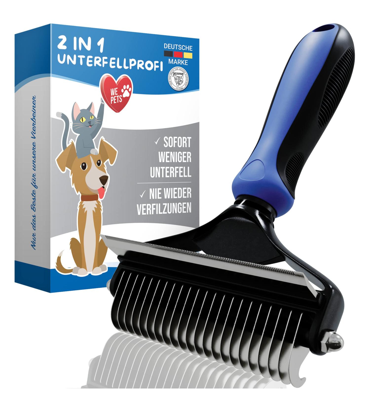 Decendo Subfell Brush for Dogs & Cats | 2-in-1 Fur Care Brush for Medium to Long Hair | Easy Grooming Against Knotting | XL Subkinet Brush in Blue - Buy Online on GoSupps.com