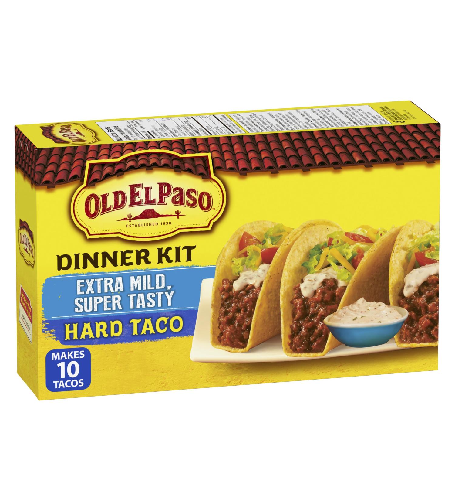 Old El Paso Extra Mild Super Tasty Hard Taco Dinner Kit Box Includes 10 Hard Taco Shells 2 Tomato Cooking Sauces and 1 Zesty Seasoning Mix Ready in 20 Minutes 330 Grams Package - Buy Online on GoSupps.com