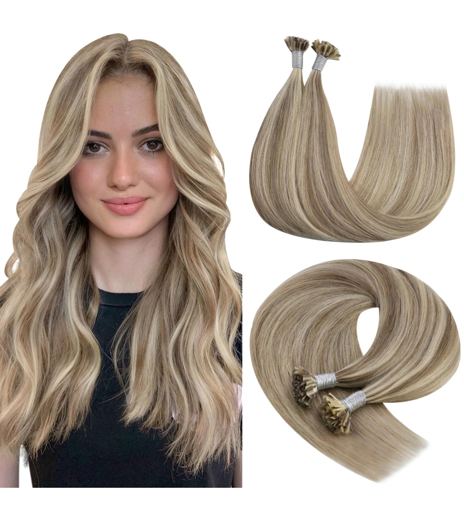 Youngsee Real Hair Bonding Extensions - 45cm U-Tip Light Brown & Platinum Highlights Keratin Hot Fusion 50g - #P8A/60 - Buy Online on GoSupps.com