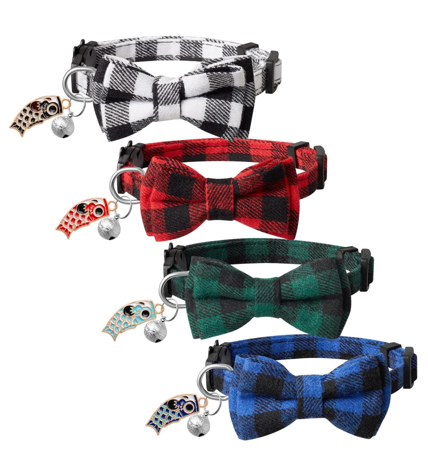 LLHK 4 Pack Small Fish Cat Collars with Bow Tie and Bell | Personalized Breakaway Kitten Collar | Adjustable 7-12inch | Cute for Girl/Boy Cats | Pet Supplies & Accessories - Buy Online on GoSupps.com