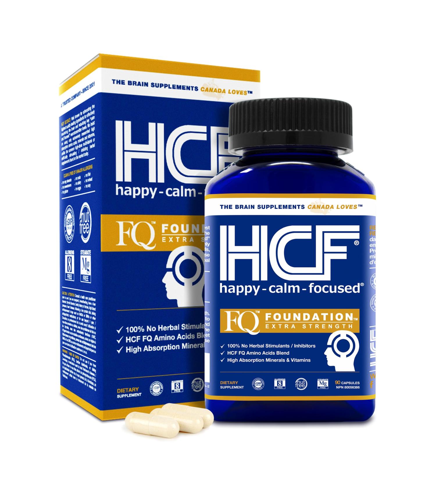 HCF Happy Calm & Focused - Natural Nootropic Brain Supplement Capsules 90 Count for Men & Women - Caffeine-Free Natural Calm & Happy Pills for Concentration Attention Support & Stress Relief - Buy Online on GoSupps.com