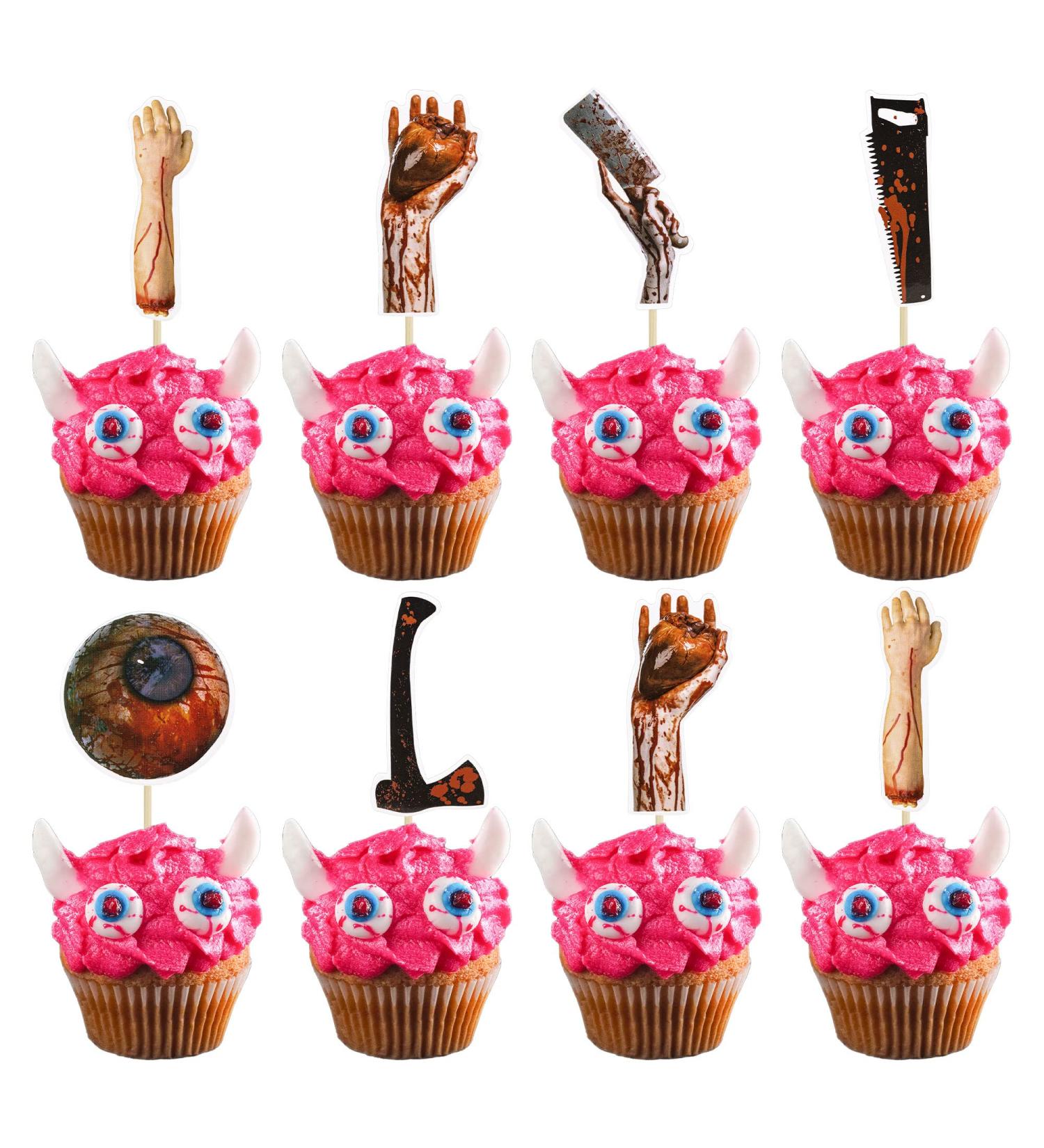 Gyufise 36Pcs Horror Halloween Cupcake Toppers Bloody Eyes Hand Vampire Zombie Party Knife Cake Topper Decorations for Halloween Horror Movie Theme Birthday Baby Shower Supplies - Buy Online on GoSupps.com