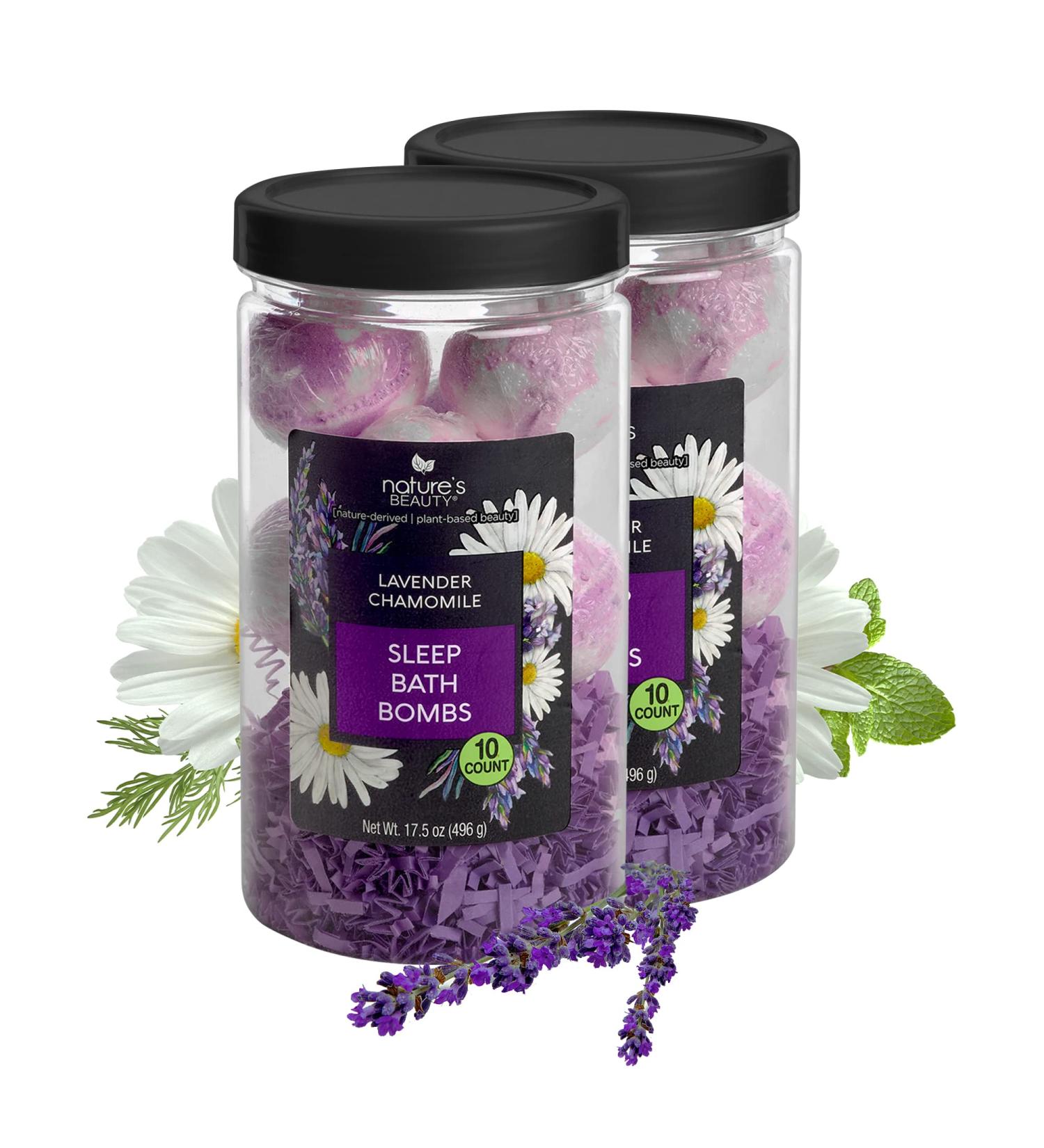 Nature's Beauty Lavender Chamomile Sleep Bath Bomb Gift Set - 2-Pack, 10 Count ea | Relax + Sleep Well with Coconut Oil + Witch Hazel Scented Bombs - Buy Online on GoSupps.com