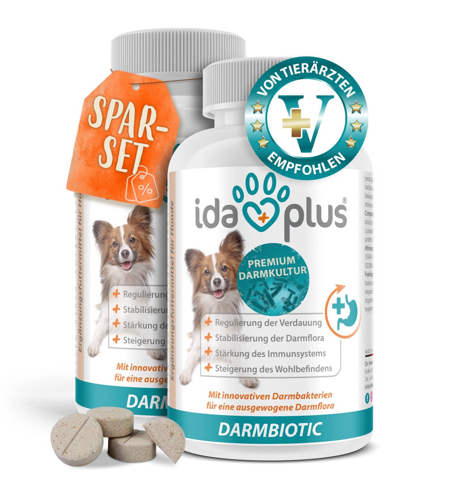 Ida Plus Darmiotic Probiotics for Dogs - Test Winner for Intestinal Renovation - 240 Tablets - Healthy Gut Flora & Immune Support - 2 Set - Buy Online on GoSupps.com