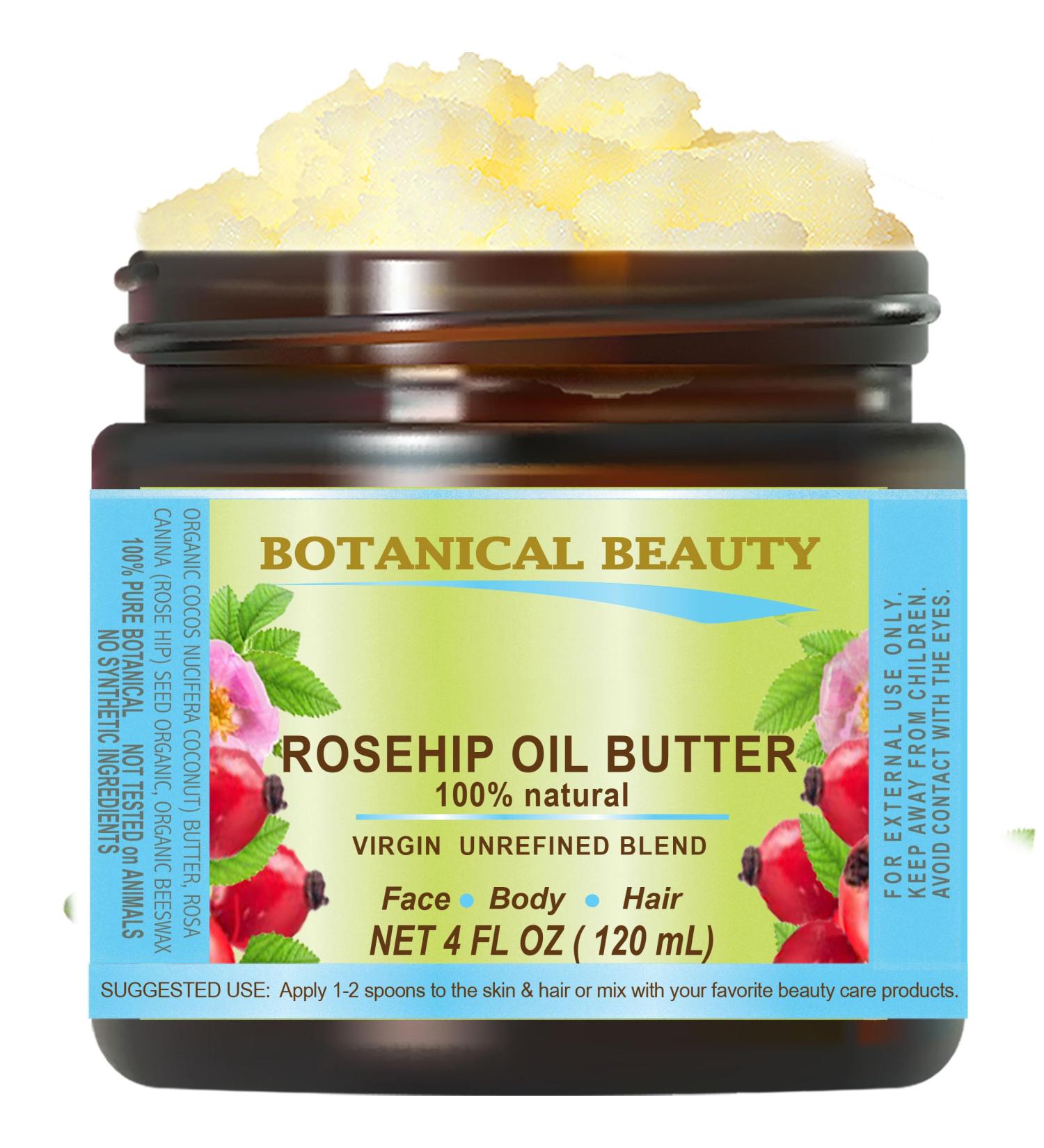Botanical Beauty ROSEHIP OIL BUTTER ROSE HIP 100% Natural Pure Virgin Unrefined RAW Cold Pressed for FACE SKIN BODY DAMAGED HAIR NAILS. Rich in vitamin E 4 Fl Oz 120 ml 4 Fl Oz (Pack of 1) - Buy Online on GoSupps.com