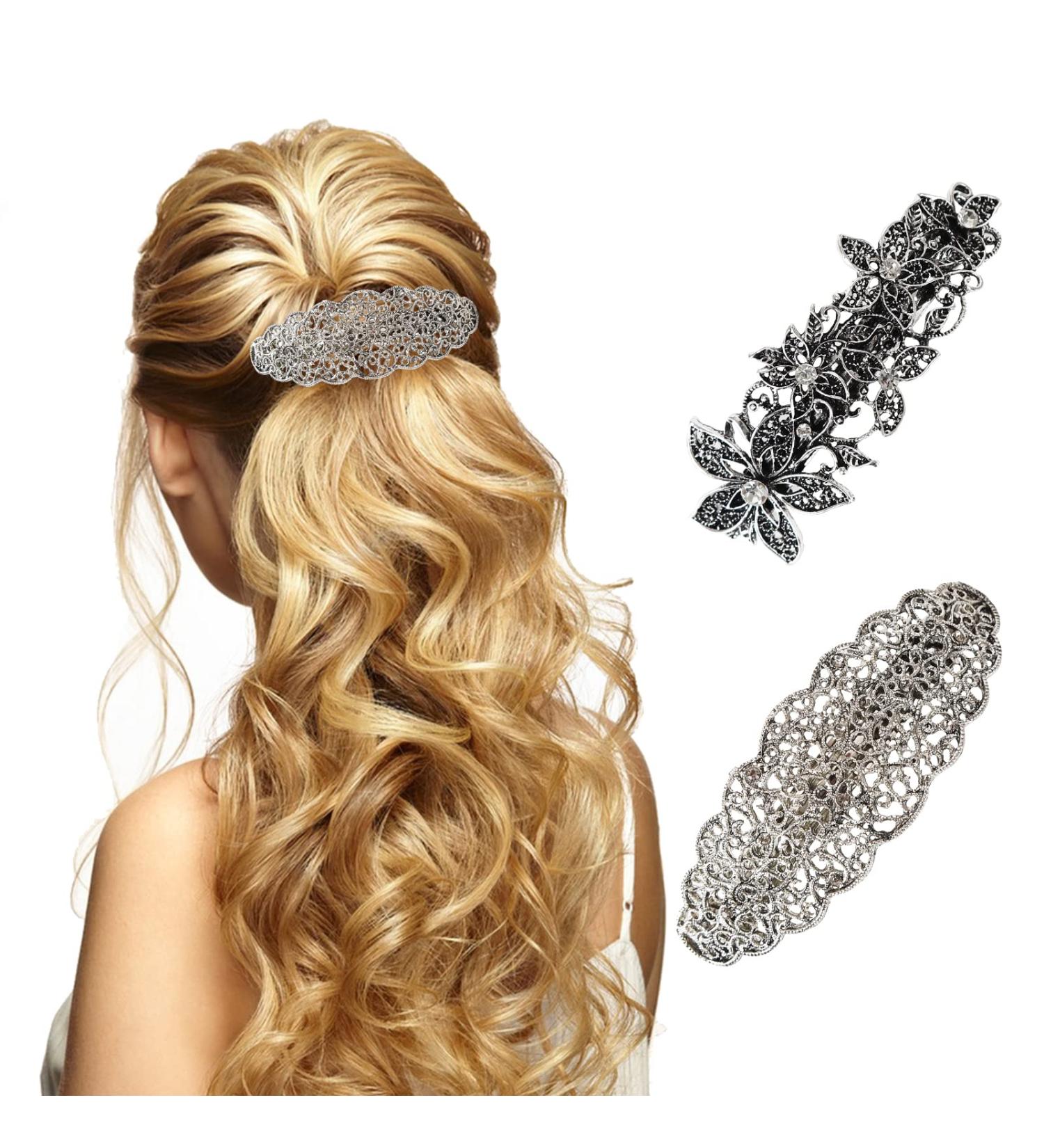 Jodsen Retro Vintage Metal French Barrette with Antique Crystal Rhinestone Pearl - Bridal Wedding Hair Accessory - Buy Online on GoSupps.com