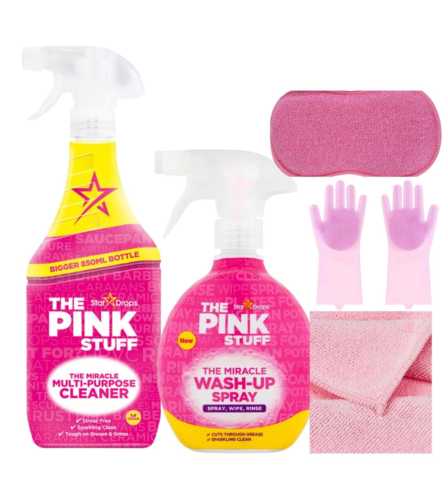 All Purpose Pink Cleaning Products - Includes Pink Stuff Miracle Wash Up Spray & The Miracle Multi-Purpose Cleaner bundled with All Pink Rubber Gloves Sponge & Microfiber Cleaning Cloth. - Buy Online on GoSupps.com