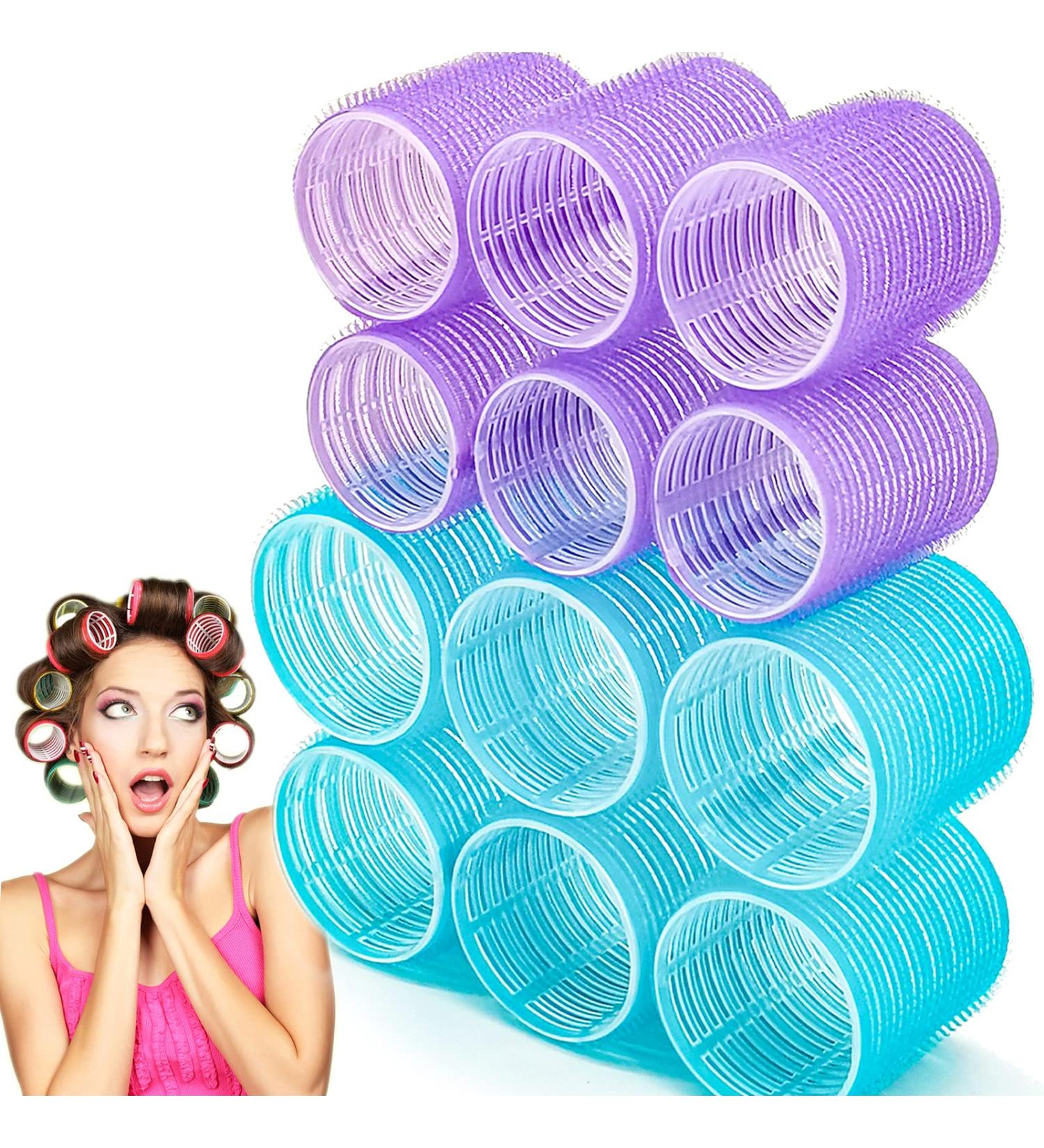 Jumbo Hair Rollers Set - 12 Pcs Self Grip Curlers for Long & Short Hair - DIY Curly Hairstyle - Heatless & Easy to Use - Colors Vary - Buy Online on GoSupps.com