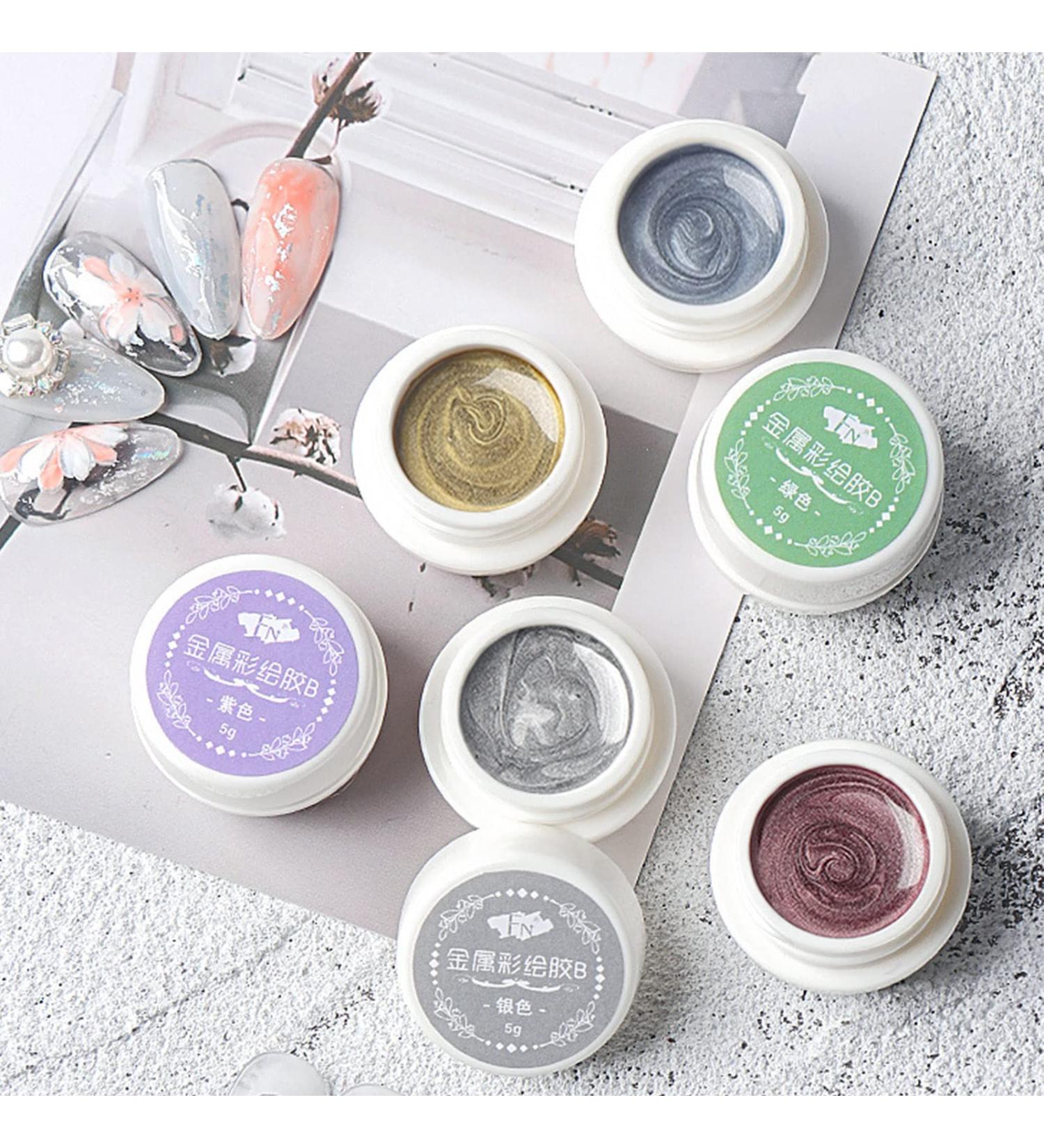 Grospe 6 Colors 3D Metallic Nail Gel Polish for Creative Nail Art - Emboss UV Gel Sculpture Design Manicure DIY - Buy Online on GoSupps.com