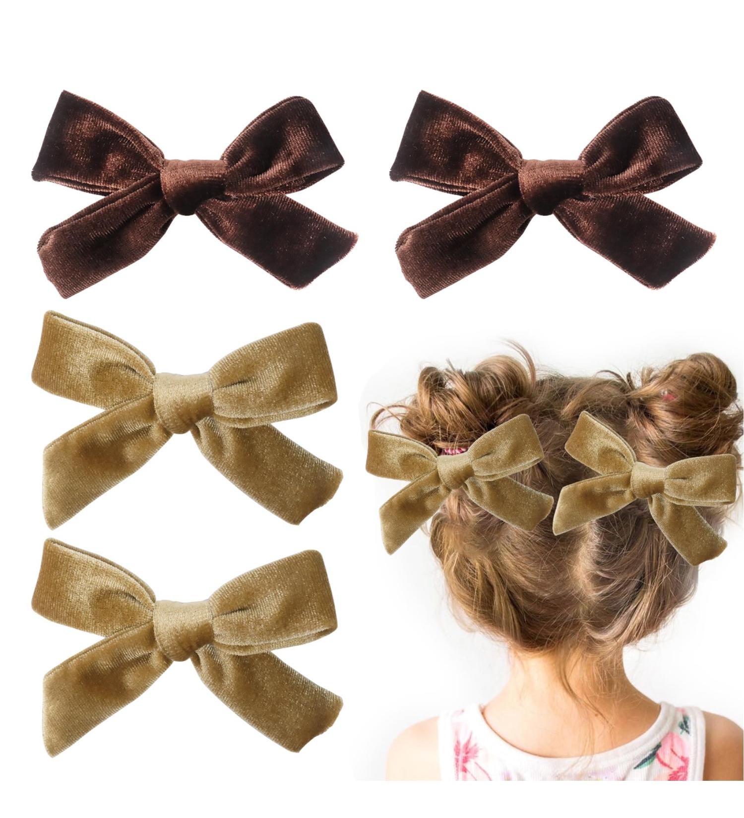 4Pcs Velvet Bow Hair Clips for Girls and Women - Brown Rosegold - 3.8 Inch - Christmas Hair Accessories - Buy Online on GoSupps.com