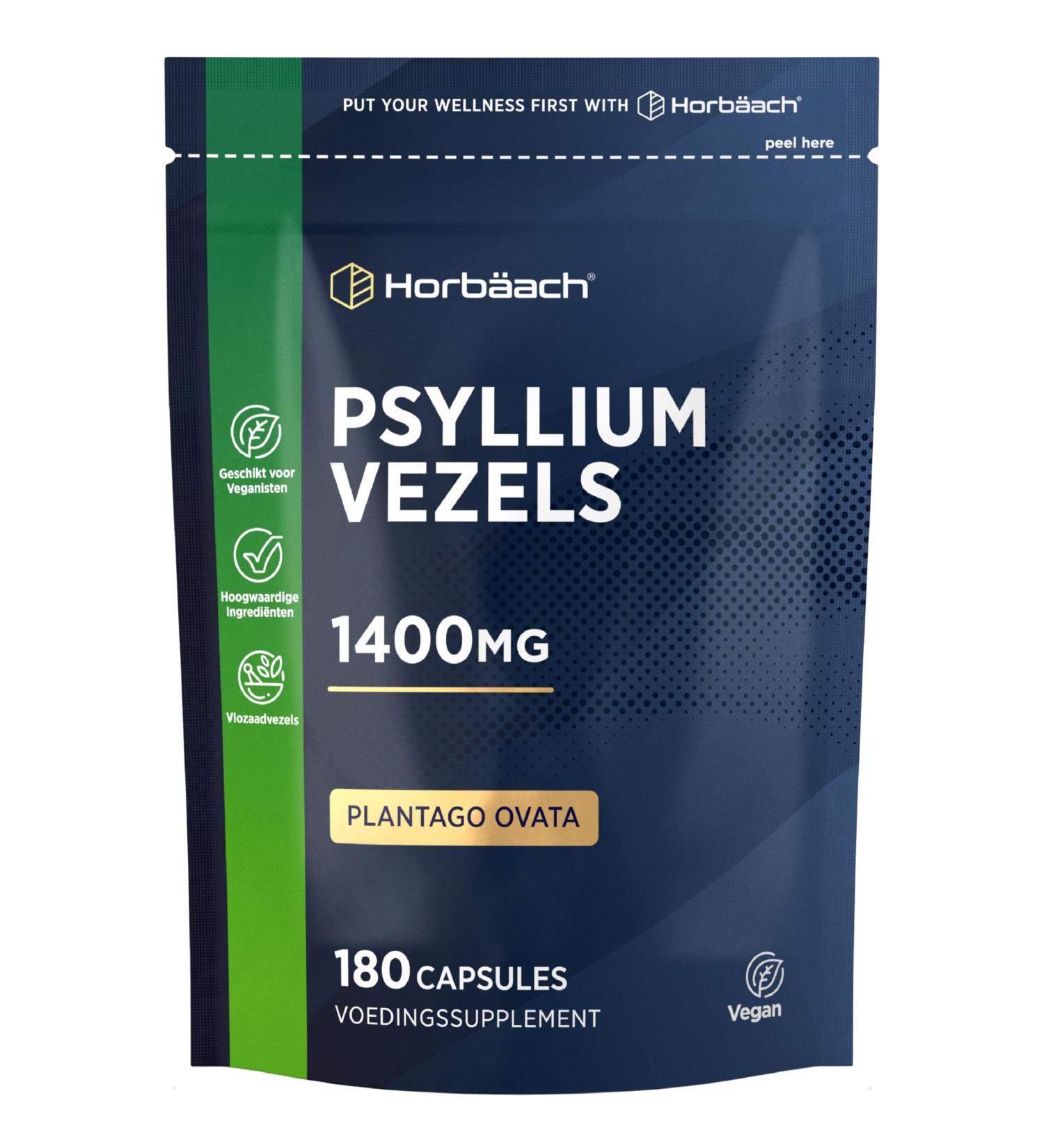 Psyllium Husk Fiber Psyllium Fiber Supplement 180 Vegan Capsules for 3 Months 1400mg Psyllium Husks per Serving from Horbaach - Buy Online on GoSupps.com