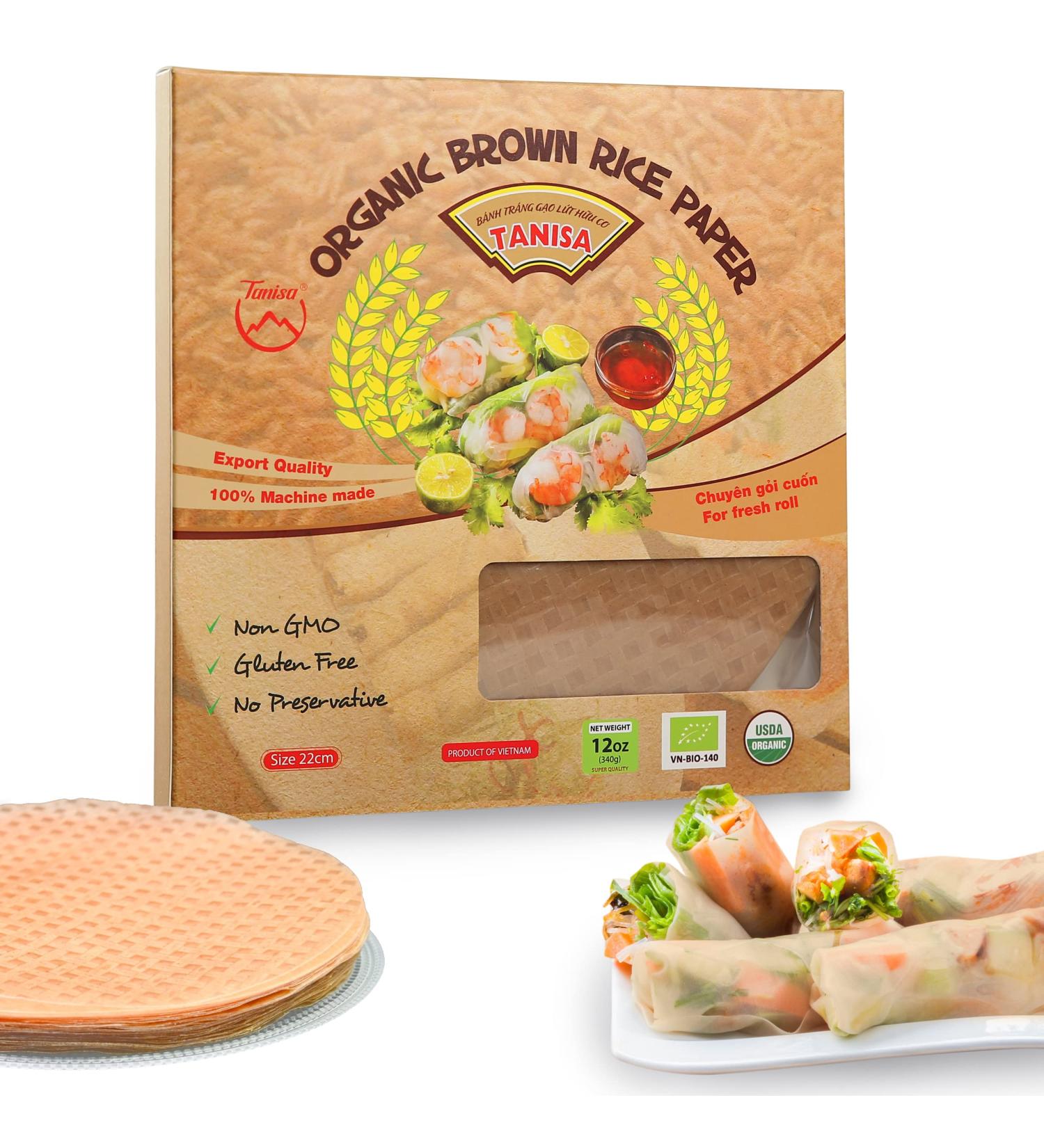 TANISA Organic Brown Rice Paper Wrapper - Gluten Free Spring Roll Wrappers - Vietnamese Rice Paper for Fresh Rolls - 8.7 inch, 12 oz - Buy Online on GoSupps.com