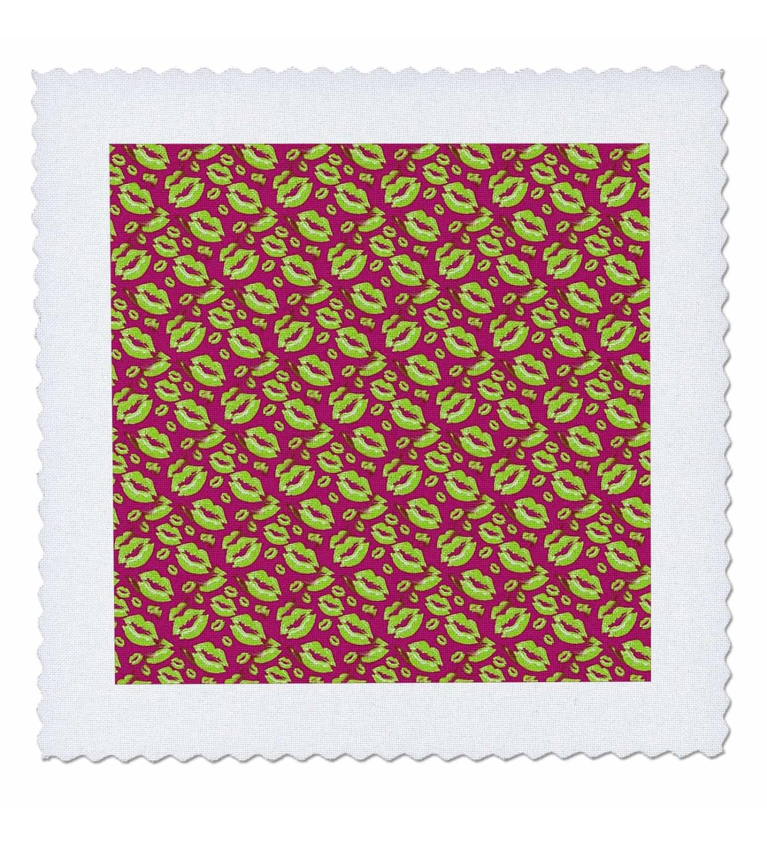 22x22 inch Quilt Square - Two Kisses Collided Lip Smacking Lime Colored Lips Pattern Pattern - Lipstick Kisses